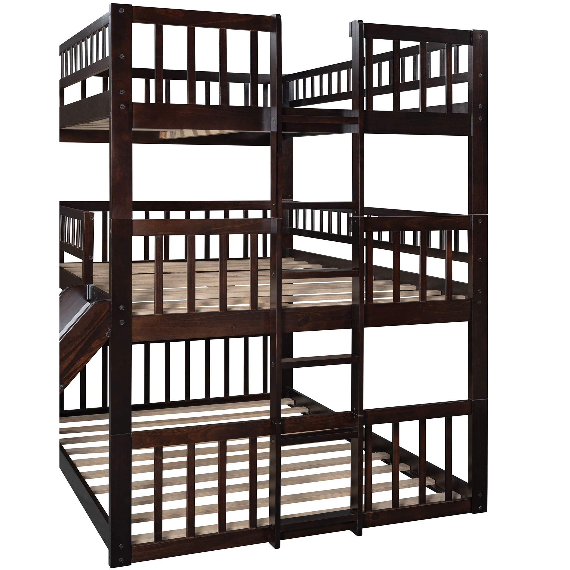 Triple Bunk Bed with Slide - Full Over Full Over Full Wooden Bunk Bed with 2 Ladders - No Box Spring Needed - Perfect for Kids, Teens & Family - Space Saving Bunk Bed for Small Rooms, Dorms & Vacation Homes