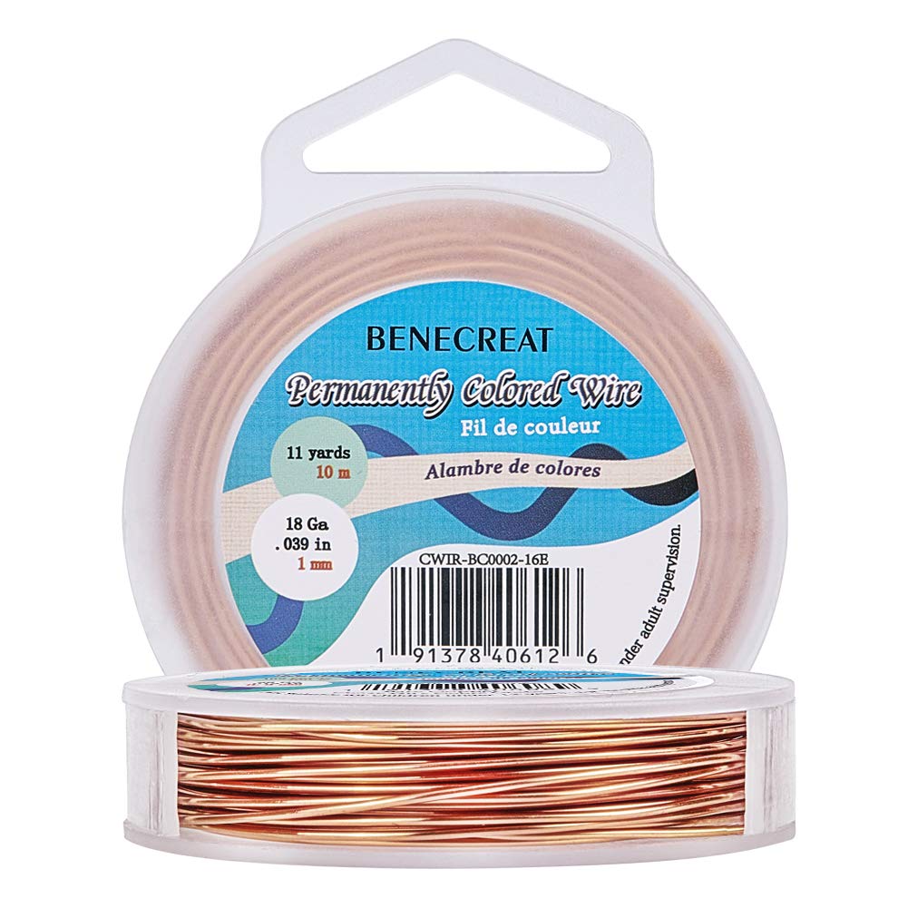BENECREAT 18 Gauge Bare Copper Wire with Oil Coated - Solid Pure Copper Craft Wire for Jewelry Making, DIY Beading & Wire Wrapping (33 Feet/11 Yards) - Perfect for Handmade Bracelets, Necklaces & Artisan Crafts