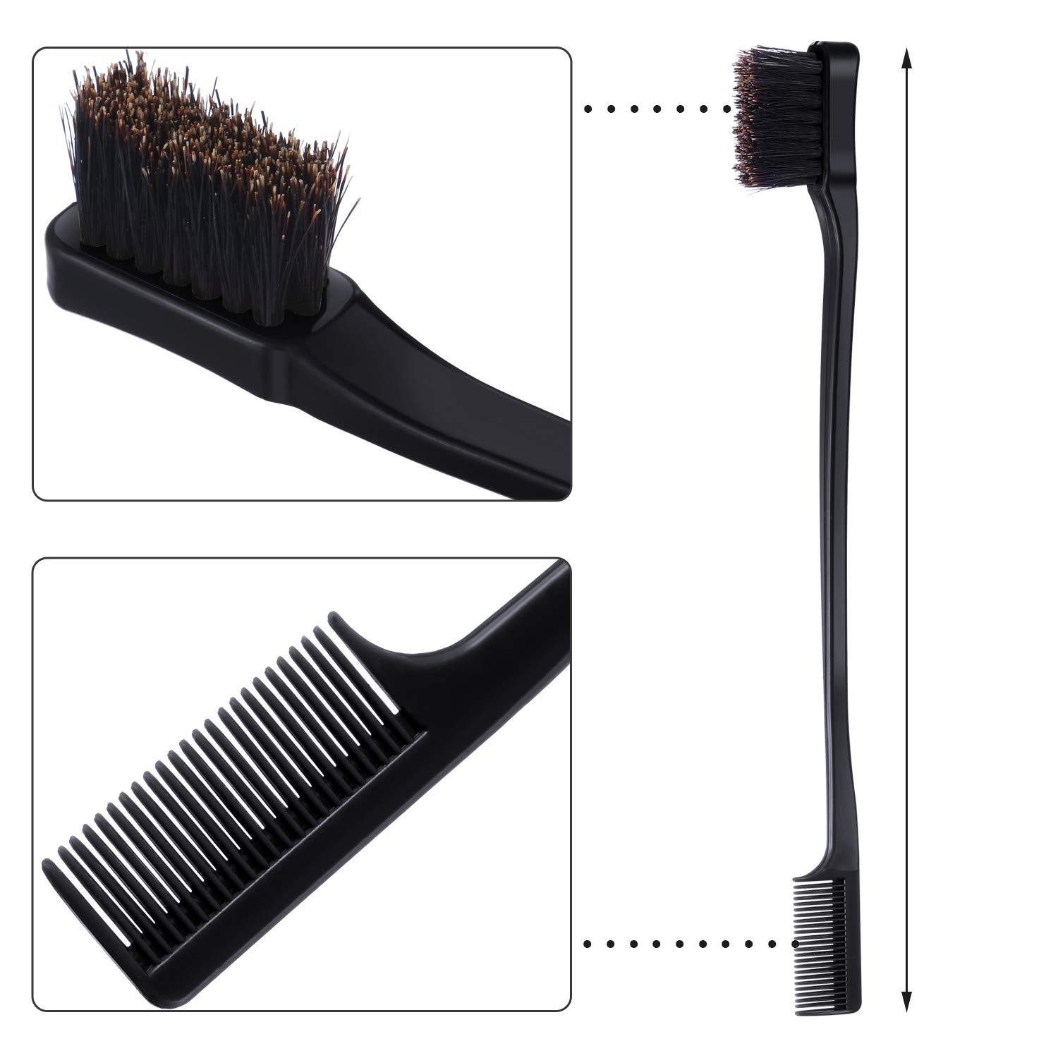 BBTO 5-Piece Hair Edge Brush Set - Double Sided Styling Brush & Smooth Comb for Frizz Control & Edge Grooming (Black) - Perfect for Salon, Home Hair Care & Travel Styling