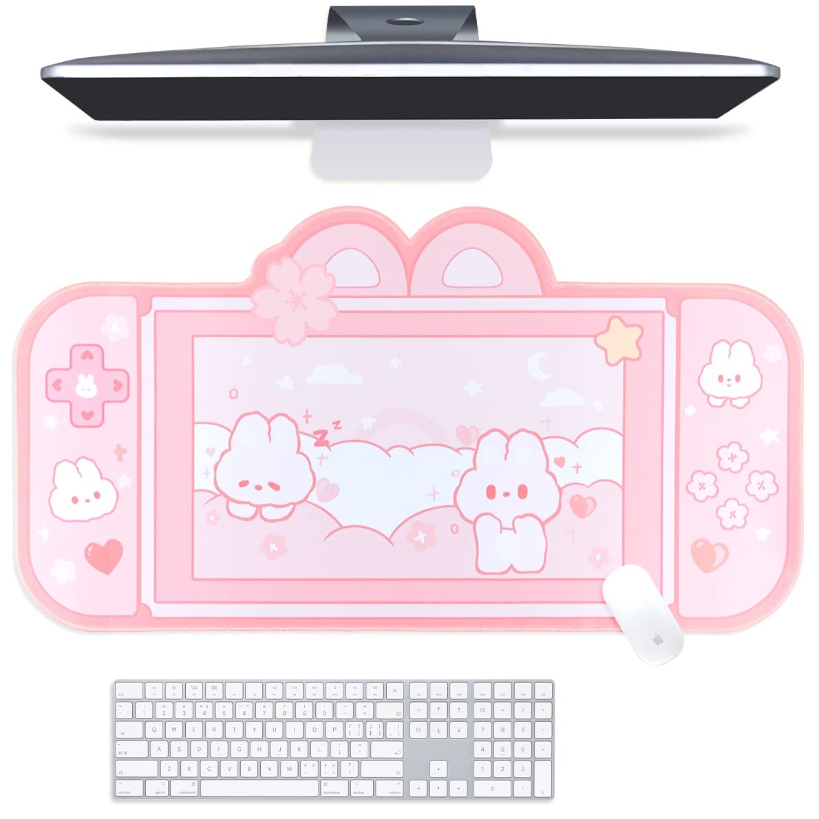 BelugaDesign Bunny Desk Pad - Large Pastel Pink Gaming Mouse Mat for Nintendo Switch, Keyboard & PC - Cute Kawaii Rabbit Anime Desk Protector - Perfect for Easter Gifts, Gaming Setups & Office Workspaces
