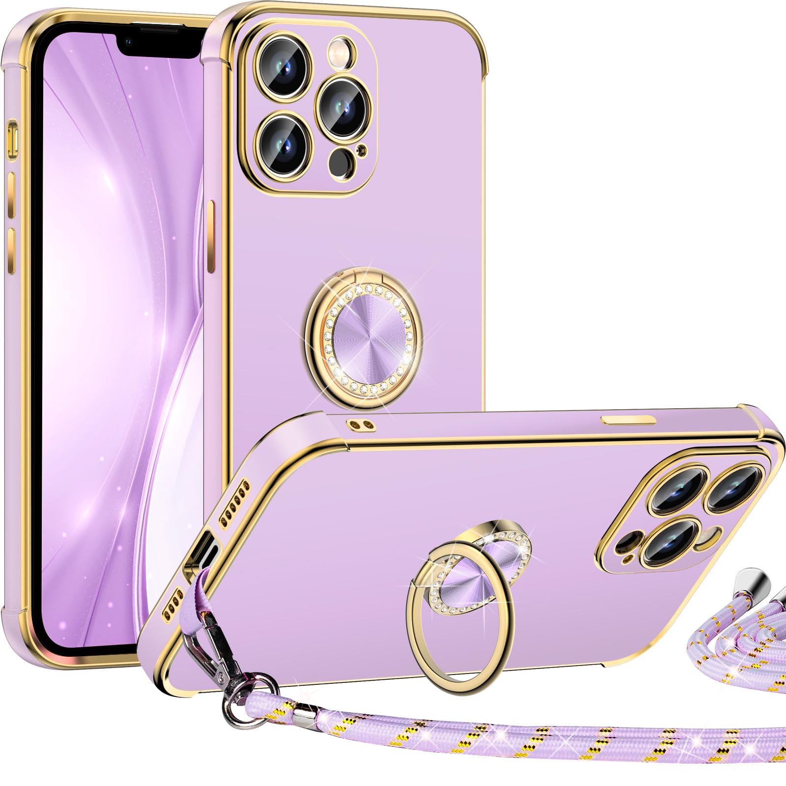 Luxury iPhone 12 Pro Max Case with Ring Stand - Shockproof TPU Cover for Women | Purple 6.7