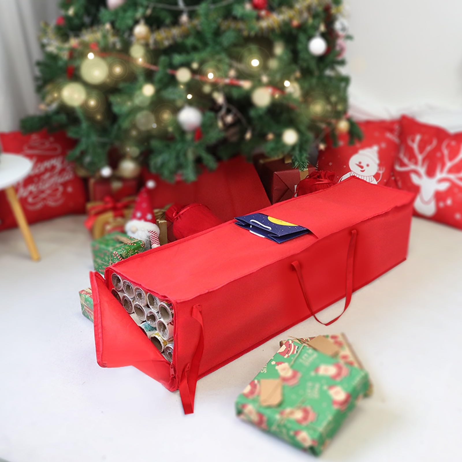 Demao Christmas Wrapping Paper Holder - 41 Inch Durable Storage Bag for Holiday Gift Wrap Rolls, Organizer Container Holds 21 Standard Rolls - Perfect for Christmas Decor Storage & Gift Wrapping Organization