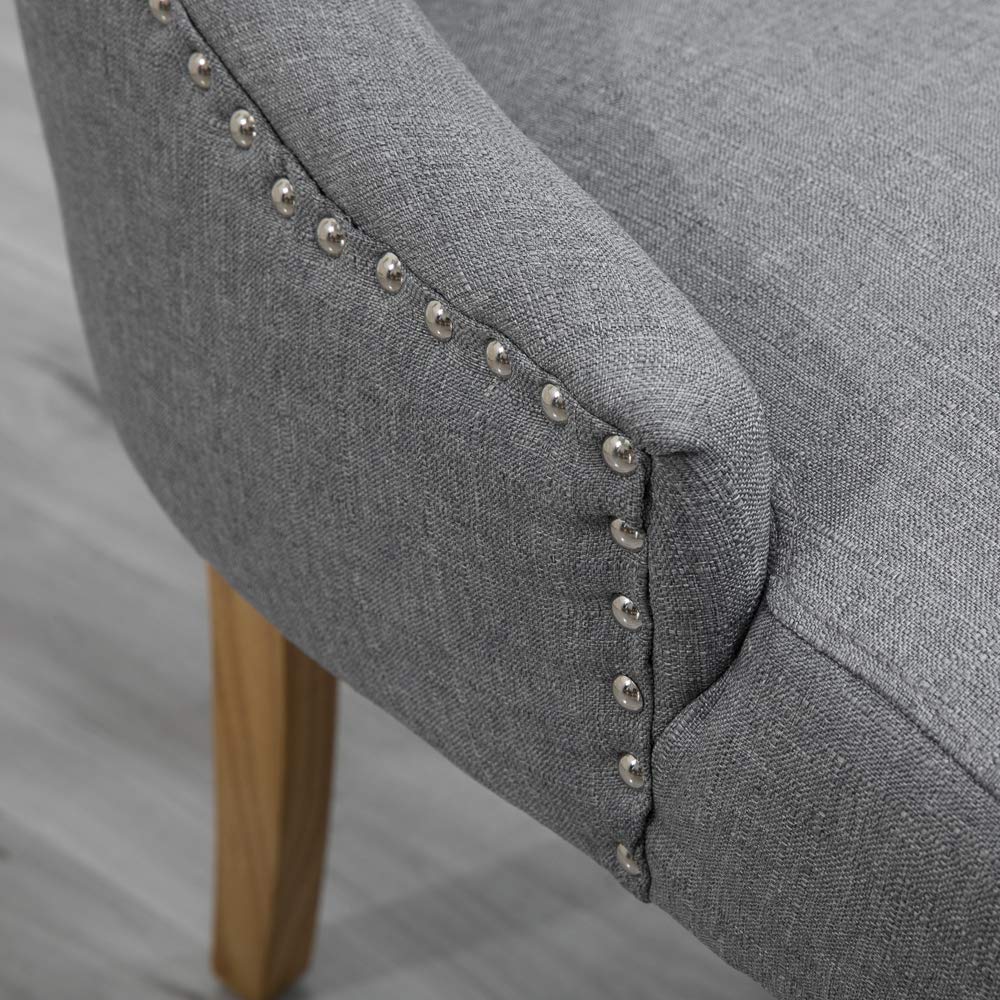 4 Piece Gray Fabric Upholstered Dining Armchairs - High Back Button Tufted Padded Side Chairs with Solid Oak Wood Legs for Kitchen, Dining Room & Living Room - Comfortable Seating for Family Gatherings & Entertaining Guests