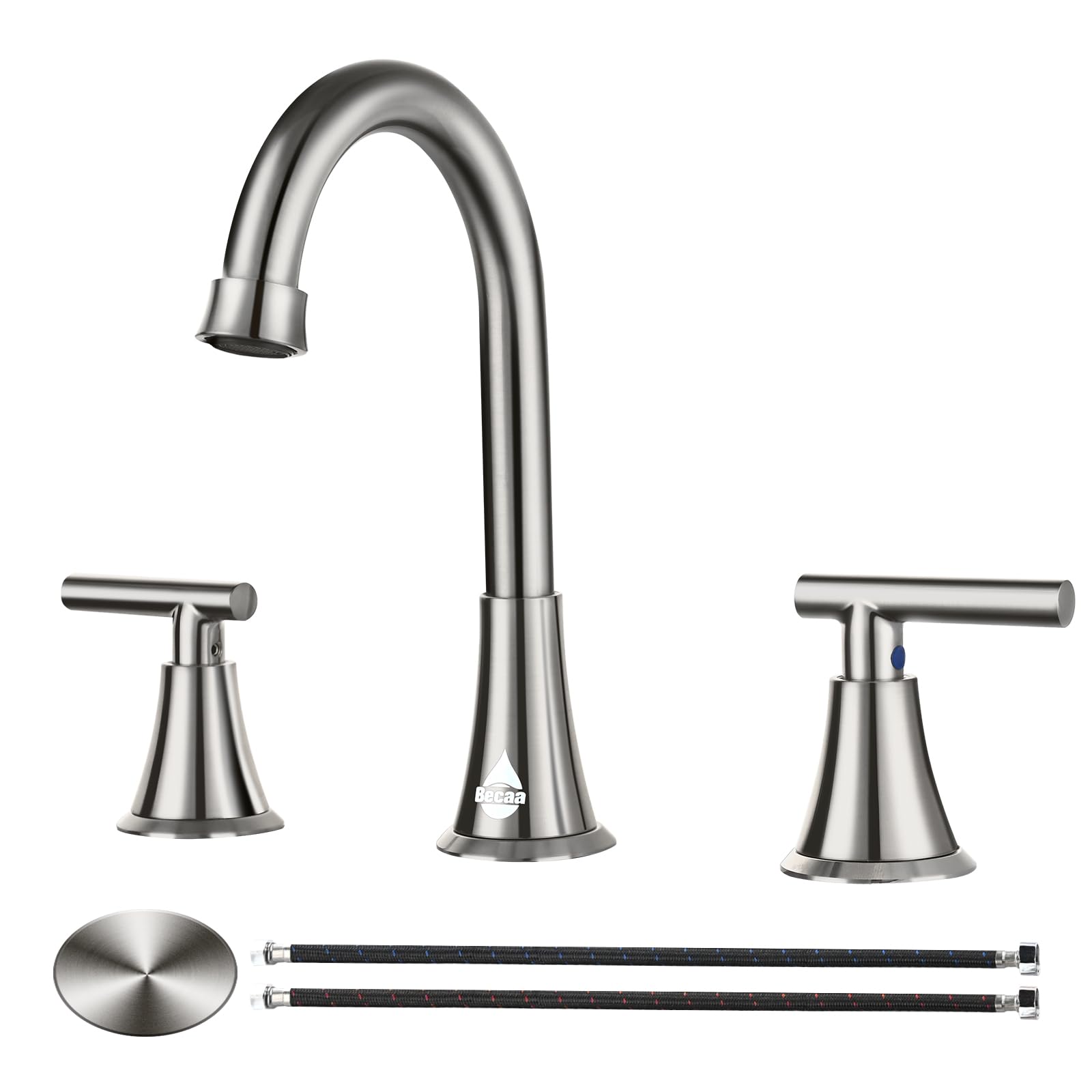 Stainless Steel Bathroom Sink Faucet with Pop-up Drain - for Vanity & Lavatory Use