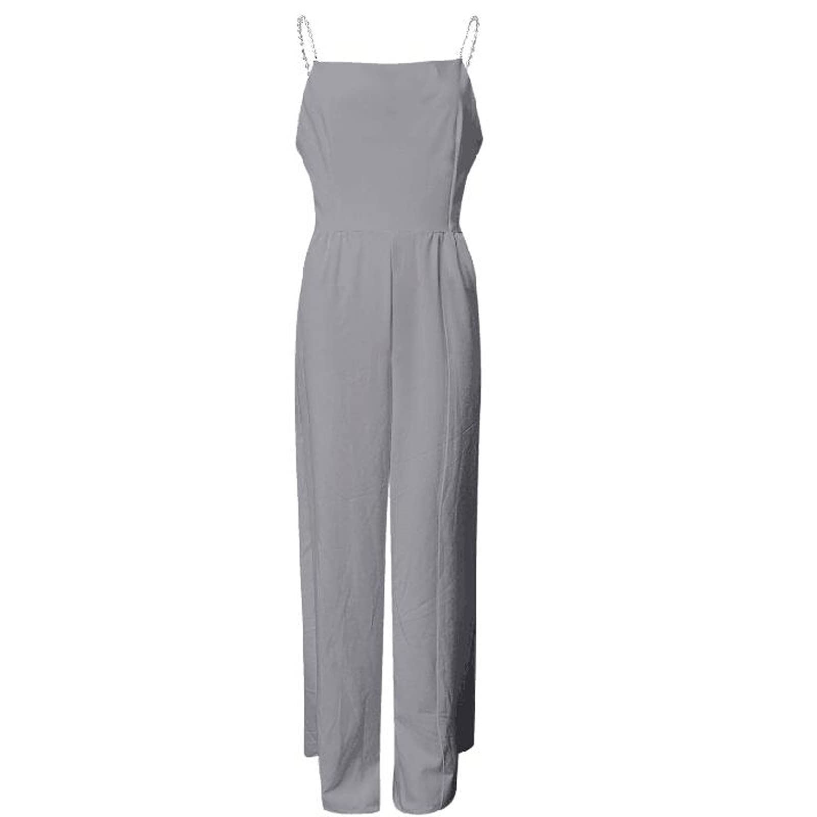 UK Women's Casual Solid Color Jumpsuit - Pearl Suspender Playsuit for Outings