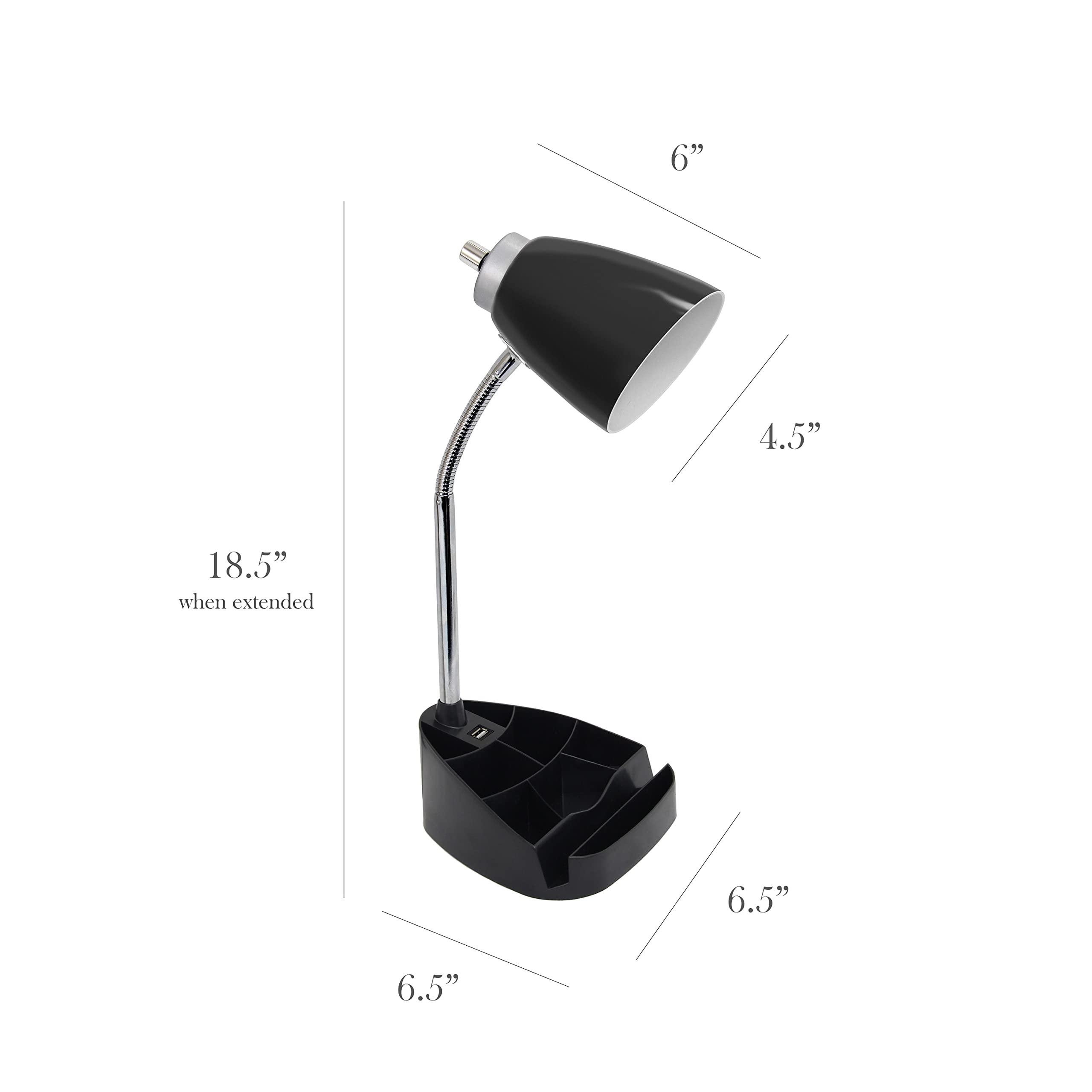 Simple Designs LD1056-BLK Adjustable Gooseneck Desk Lamp with iPad/Tablet Stand, Book Holder & USB Charging Port - Black (6-Pack) - Perfect for Home Office, Study, Reading & Dorm Room Lighting