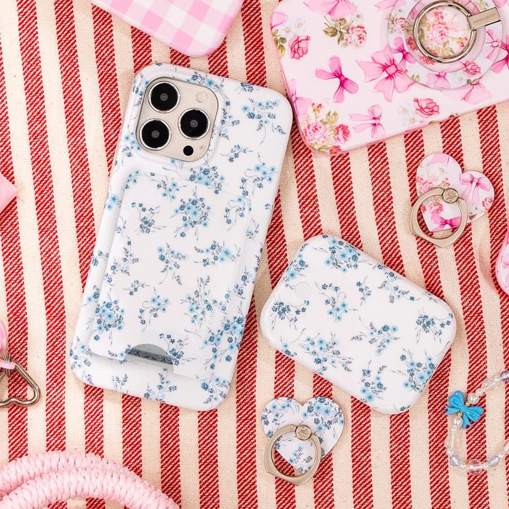 French Blue Floral MagSafe Wallet for iPhone - Slim RFID Blocking Leather Card Holder for Women & Men | Perfect for Travel, Shopping & Everyday Use