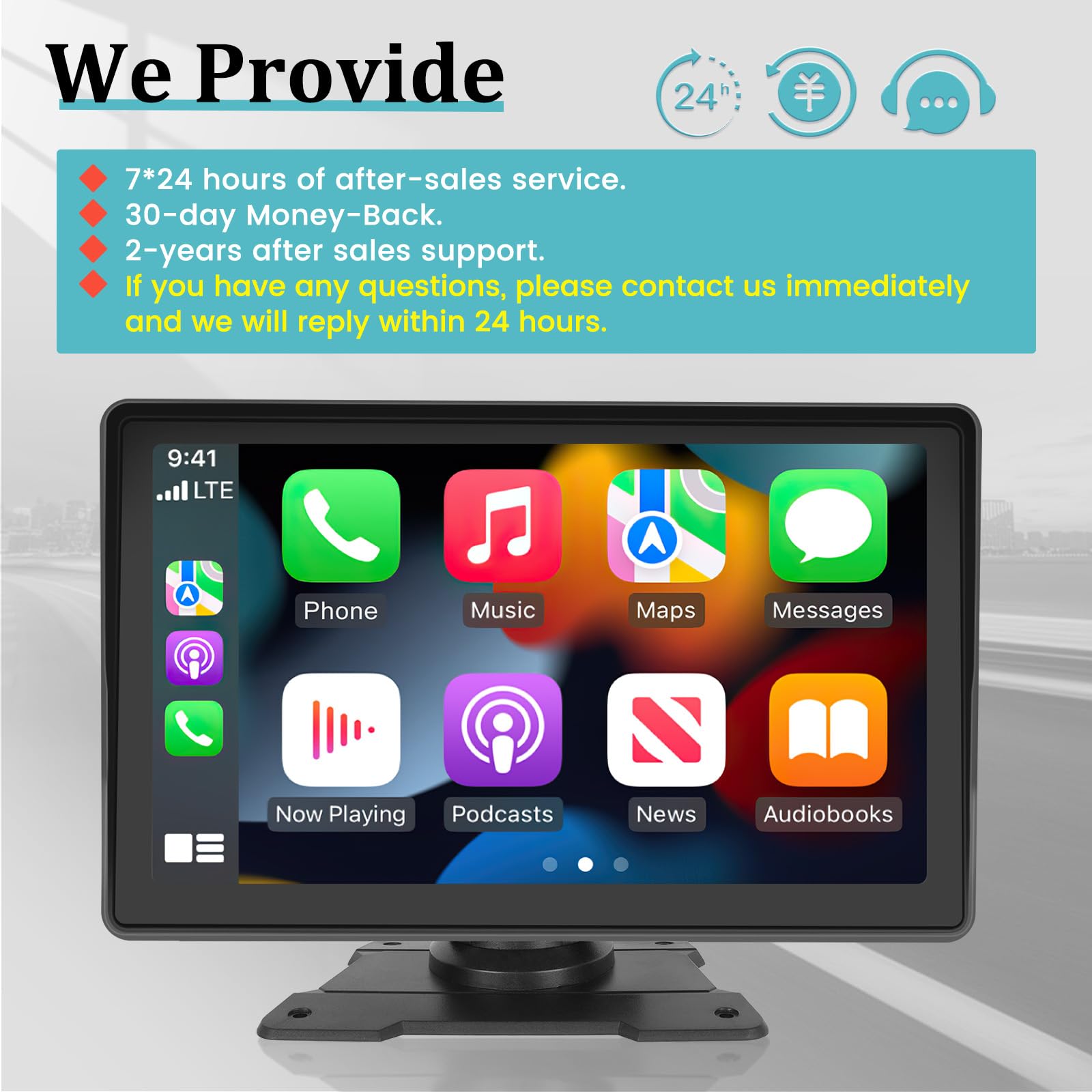 7 Inch Portable Apple CarPlay & Android Auto Wireless Car Screen - GPS Navigation System with Mirror Link, Bluetooth, FM Transmitter & USB - 12 LED Backup Camera for Safe Parking - Perfect for Road Trips & Daily Commuting