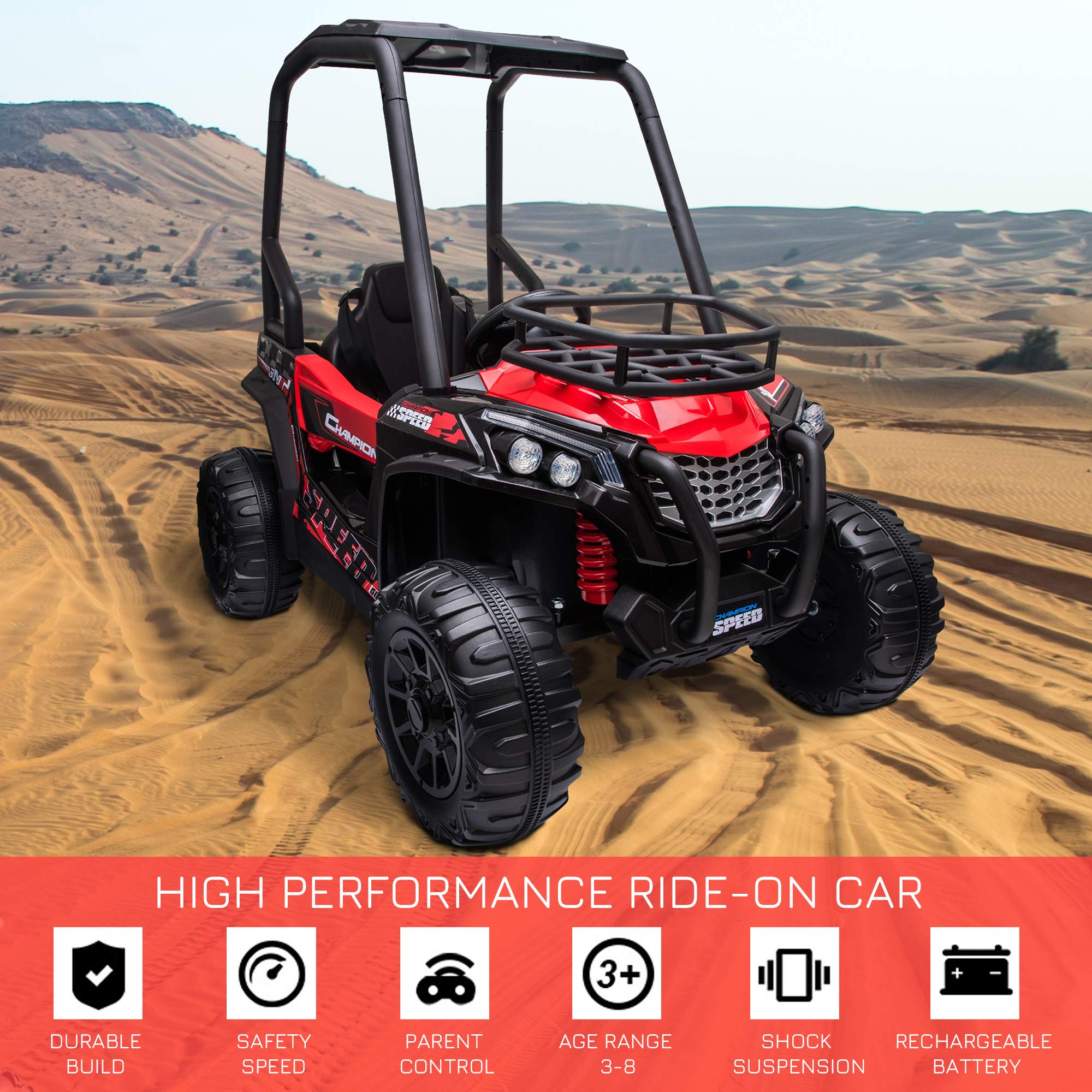12V Kids Electric UTV Ride-On Car with Music, Lights, MP3/USB, Suspension & Parental Remote Control - Battery Powered Toy Vehicle for Boys & Girls (Red) - Perfect for Outdoor Play, Backyard Adventures & Birthday Gifts