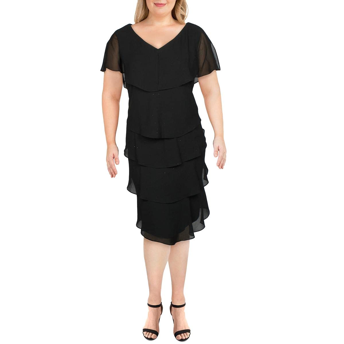 S.L. Fashions Women's Plus Size Tiered Maxi Dress - Flowy Summer Midi Dress for Casual Outings, Beach Vacations & Special Occasions