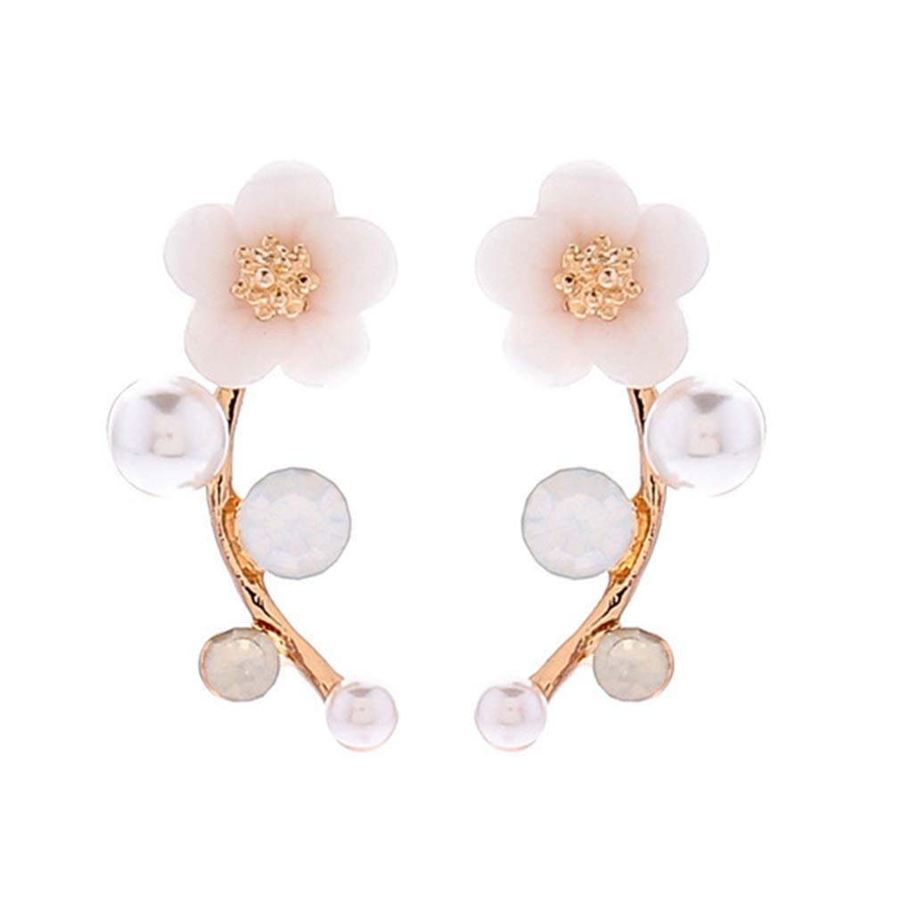 Crystal Pearl Conch Flower Leaf Earrings for Women - Elegant Bridal Jewelry & Fashion Accessories | Comfortable Hypoallergenic Stud Earrings for Wedding, Party, and Daily Wear