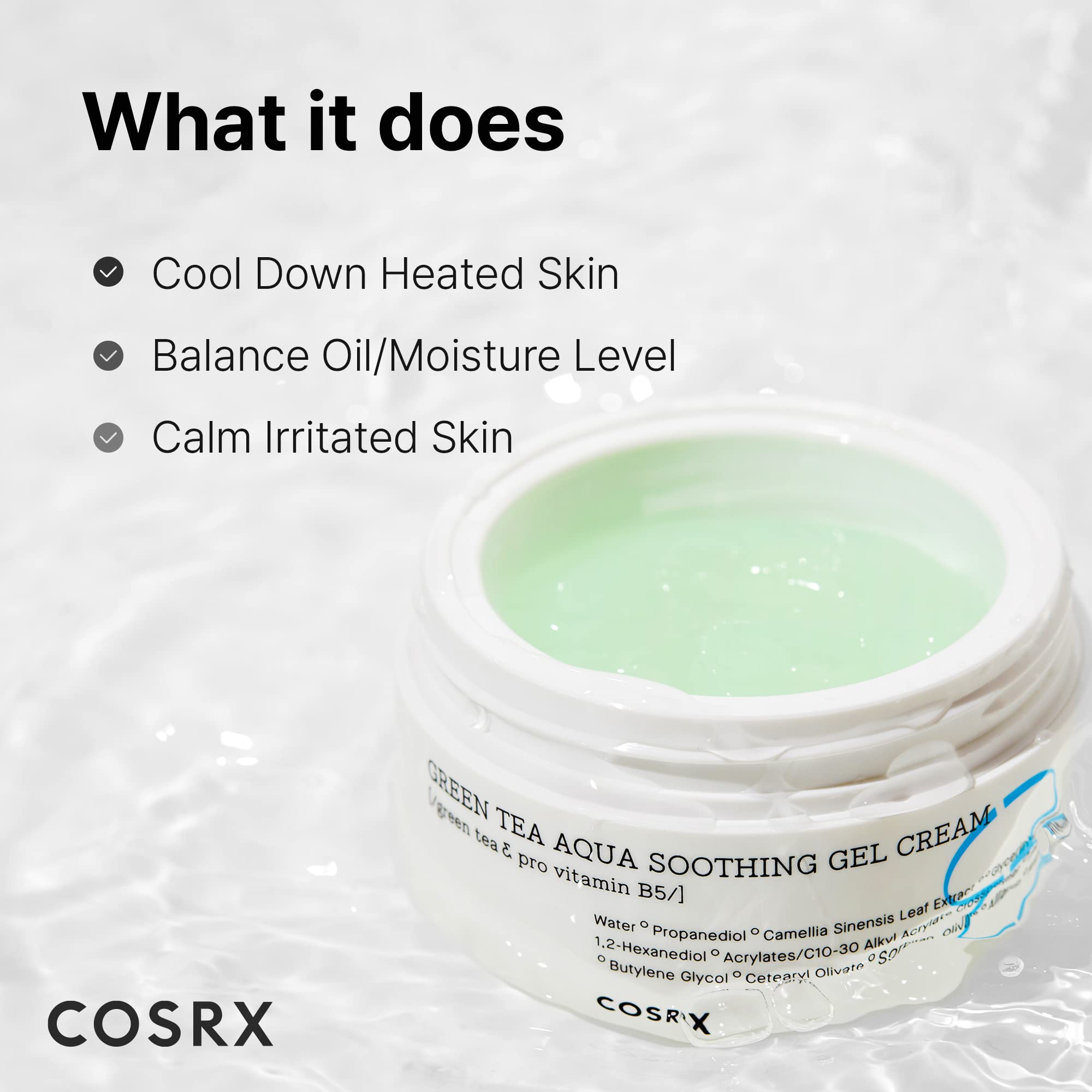 COSRX Hydrium Green Tea Aqua Soothing Gel Cream 1.69 fl.oz (50ml) - Lightweight Daily Moisturizer with Green Tea, Camellia & Aloe Vera | Korean Skincare for Sensitive Skin | Vegan, Cruelty-Free & Paraben-Free | Perfect for Hydration & Soothing Irritated Skin