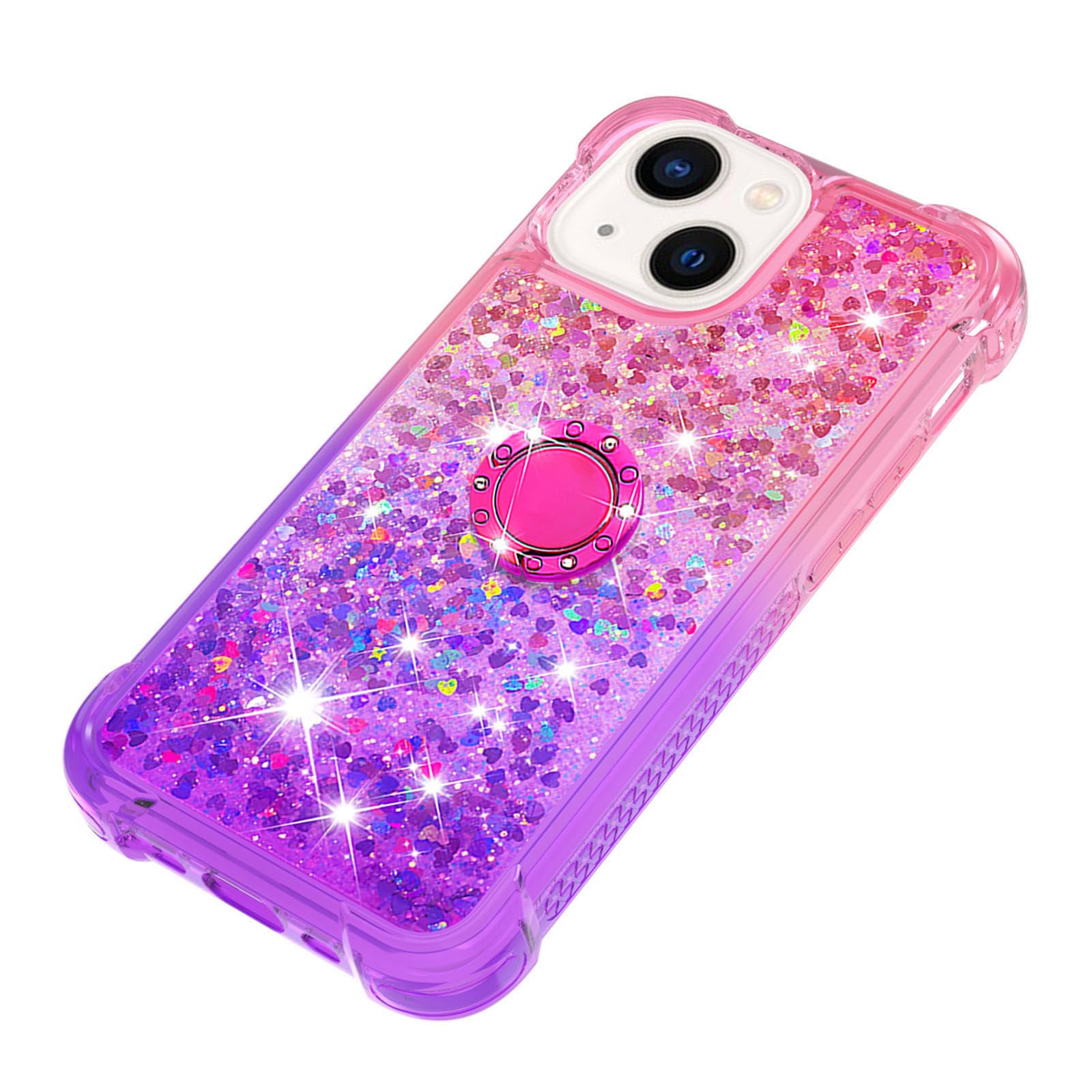 Sparkly Glitter Phone Case for Apple iPhone 15 Plus - Bling Gradient Quicksand TPU Cover with Ring Stand (Pink Purple) | Protective & Stylish Case for Women Girls | Perfect for Everyday Use, Parties & Gifting