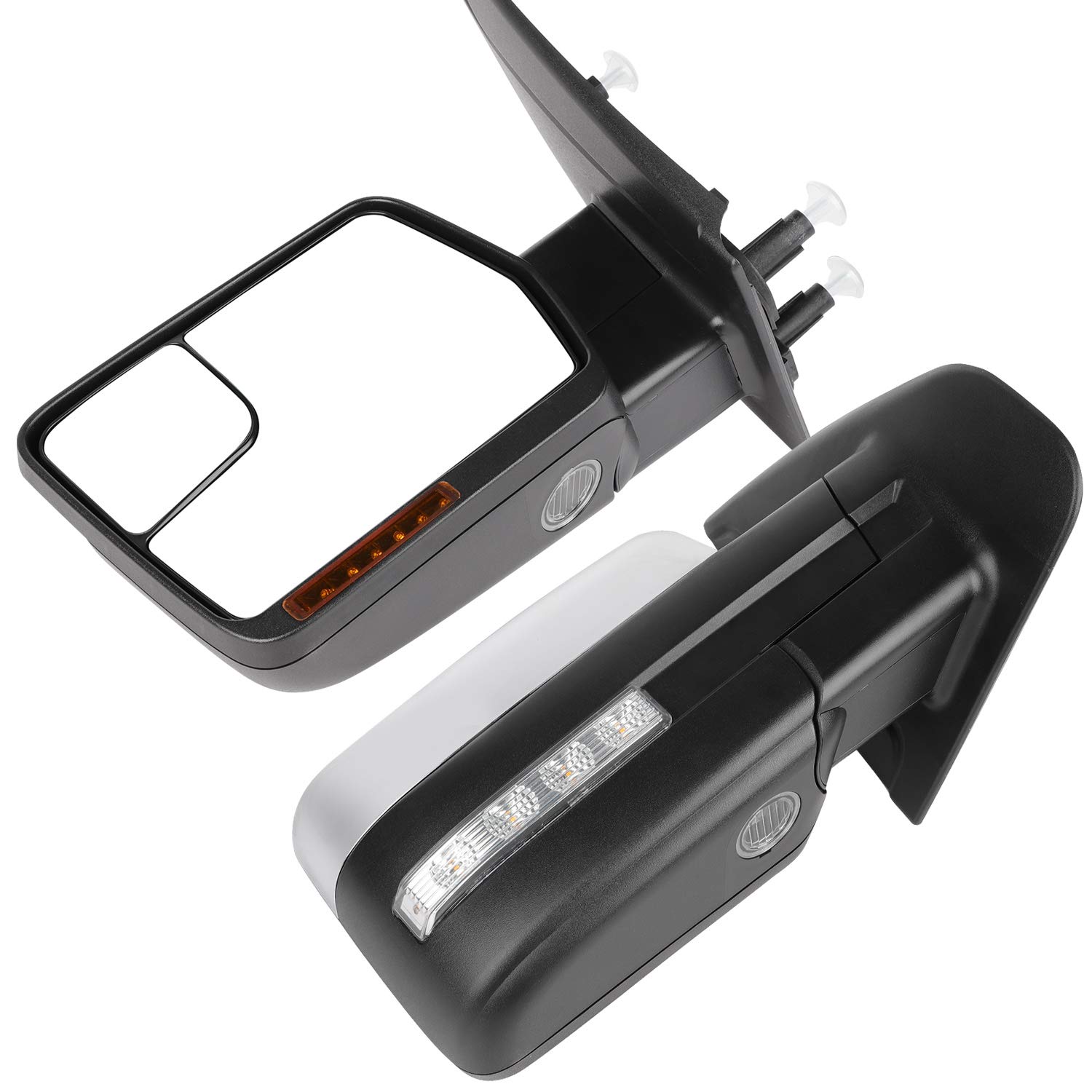 CCiyu Chrome Power Heated Towing Mirrors with Turn Signal & Puddle Light - Manual Folding LH/RH Side Replacement for Ford F-150 2004-2014 Models - Perfect for Towing, Night Driving & Off-Road Adventures