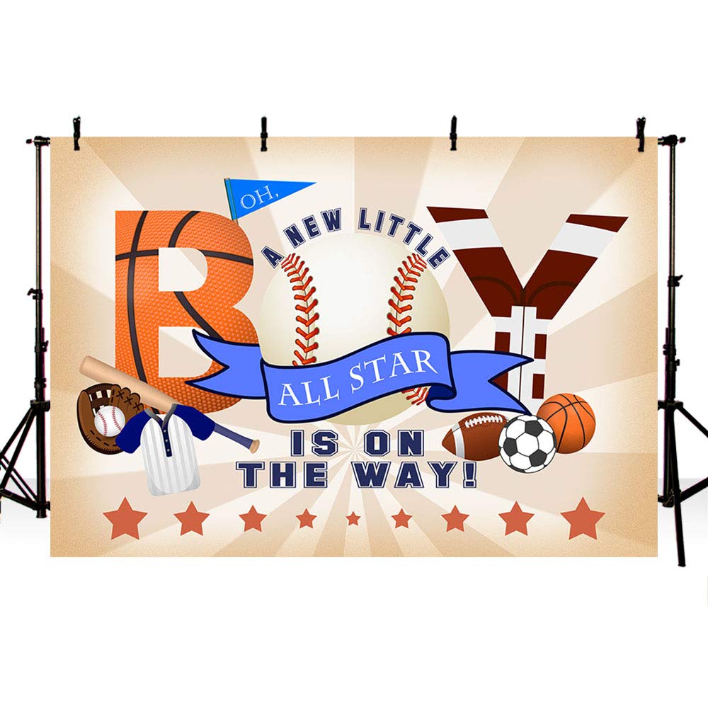 MEHOFOND 7x5ft Sports Baby Shower Backdrop - Football Baseball Basketball Theme Party Decor, Photography Background, Cake Table Banner & Photo Booth Props for Boys | Perfect for Sport-Themed Baby Showers, Birthday Parties & Photo Sessions