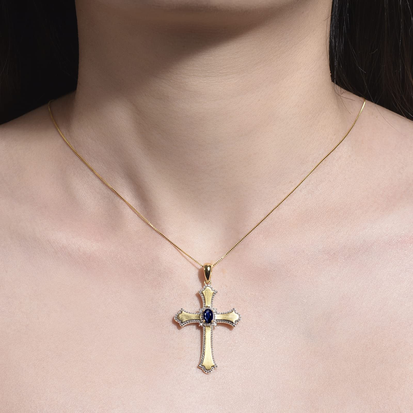 Rylos 6X4MM Birthstone Cross Pendant Necklace for Women - 18