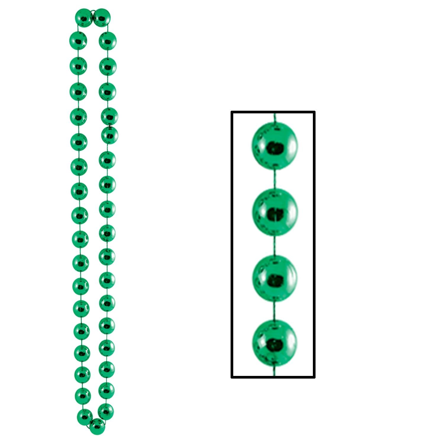 12 Pack Beistle Jumbo Party Bead Necklaces - Green Mardi Gras Beads for Festivals, Parades, Costume Parties & Carnival Celebrations