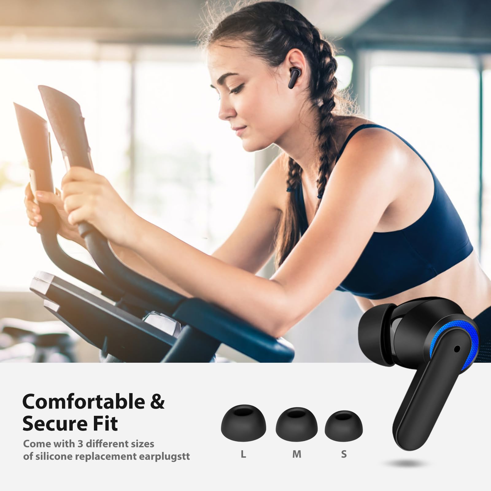 Wireless Bluetooth Earbuds with Noise Cancelling & Mic - Compatible with iPhone 16/15 Pro Max/14/13 & Samsung Galaxy S25/S24/S23/S22/S21 - Premium Bass Stereo Sound for Workouts, Commuting & Gaming