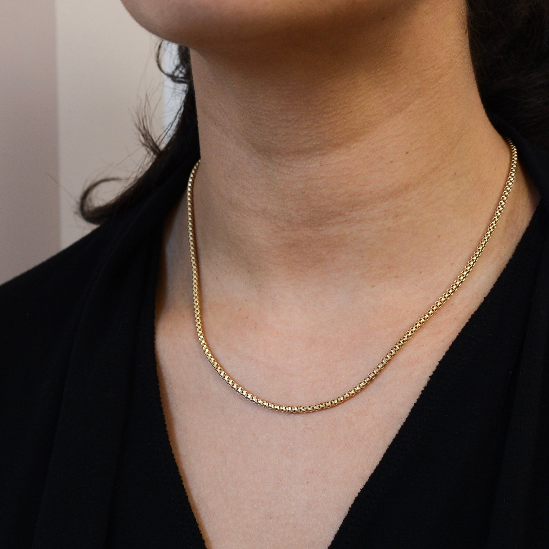 10k Yellow Gold Rounded Box Chain Necklace for Women - 18 Inch Solid Gold Jewelry - Perfect for Everyday Wear, Gifts & Special Occasions