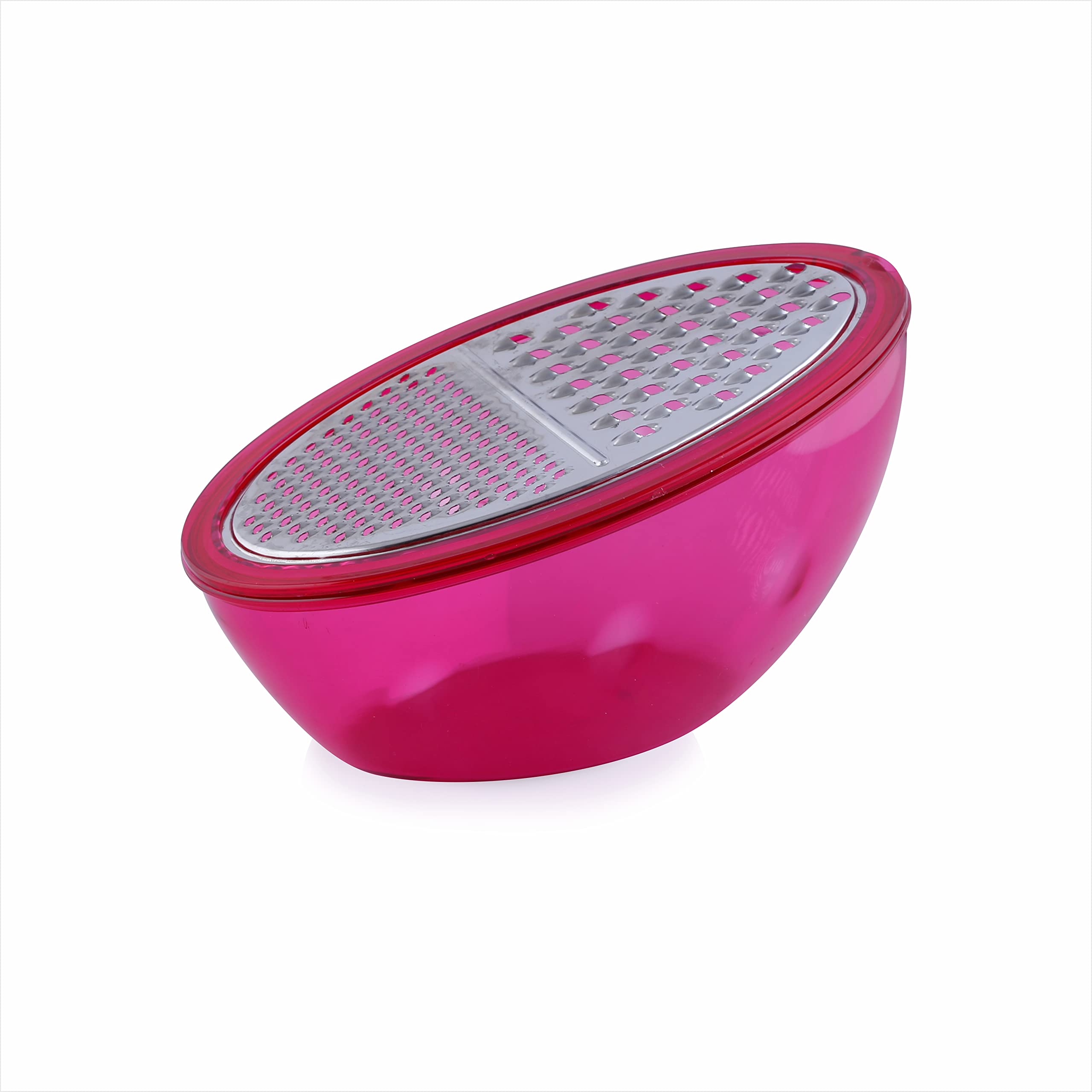 Maru Vegetable Grater with Storage Container - Stainless Steel Cheese Grater for Mozzarella, Potato Slicer with 2 Blades & Storage Lid - Perfect for Kitchen, Meal Prep & Salad Making (Pink)
