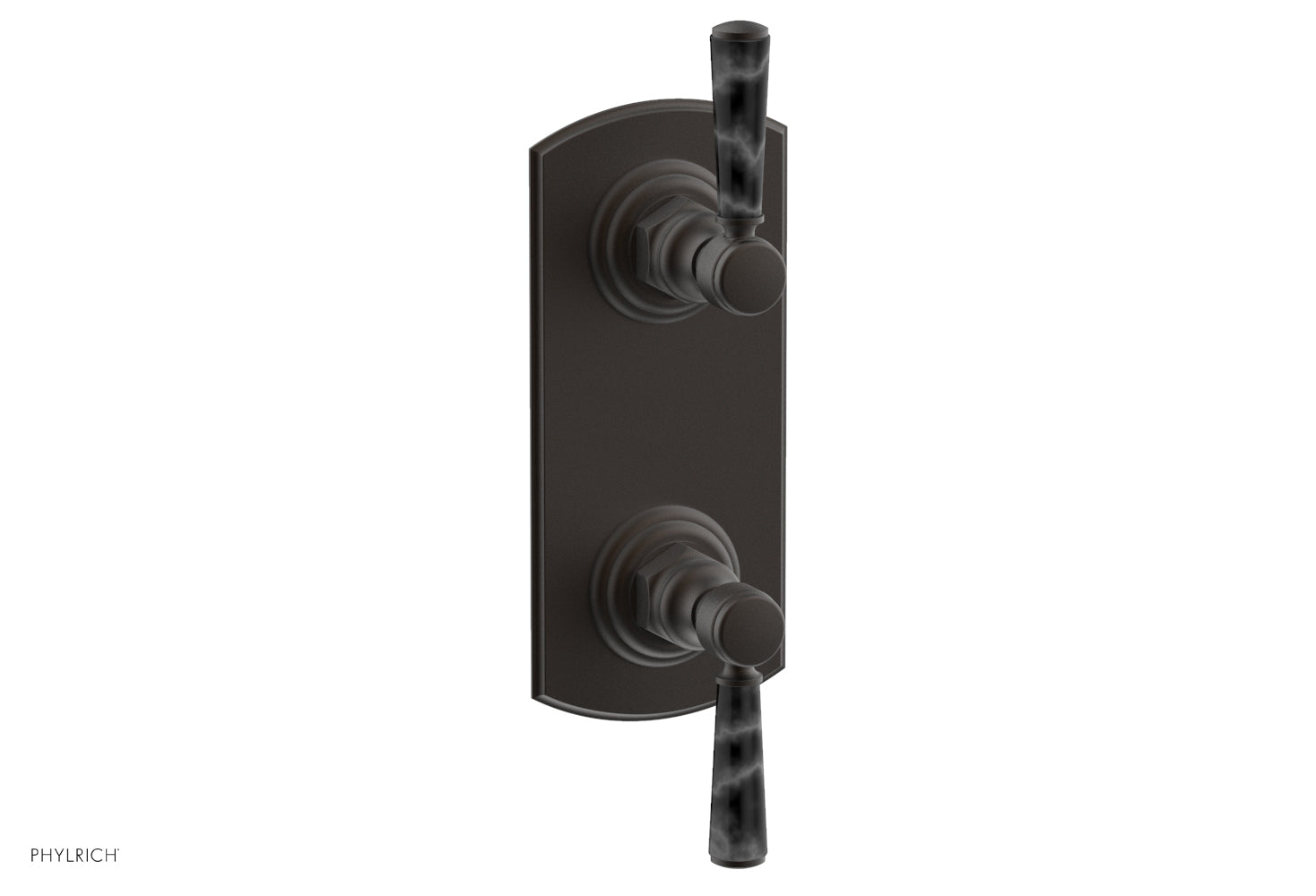 HEX TRADITIONAL / HENRI 1/2 Thermostatic Shower Valve with Volume Control & Diverter - Black Marble Handles (Model 4 155) for Bathroom & Shower Renovation