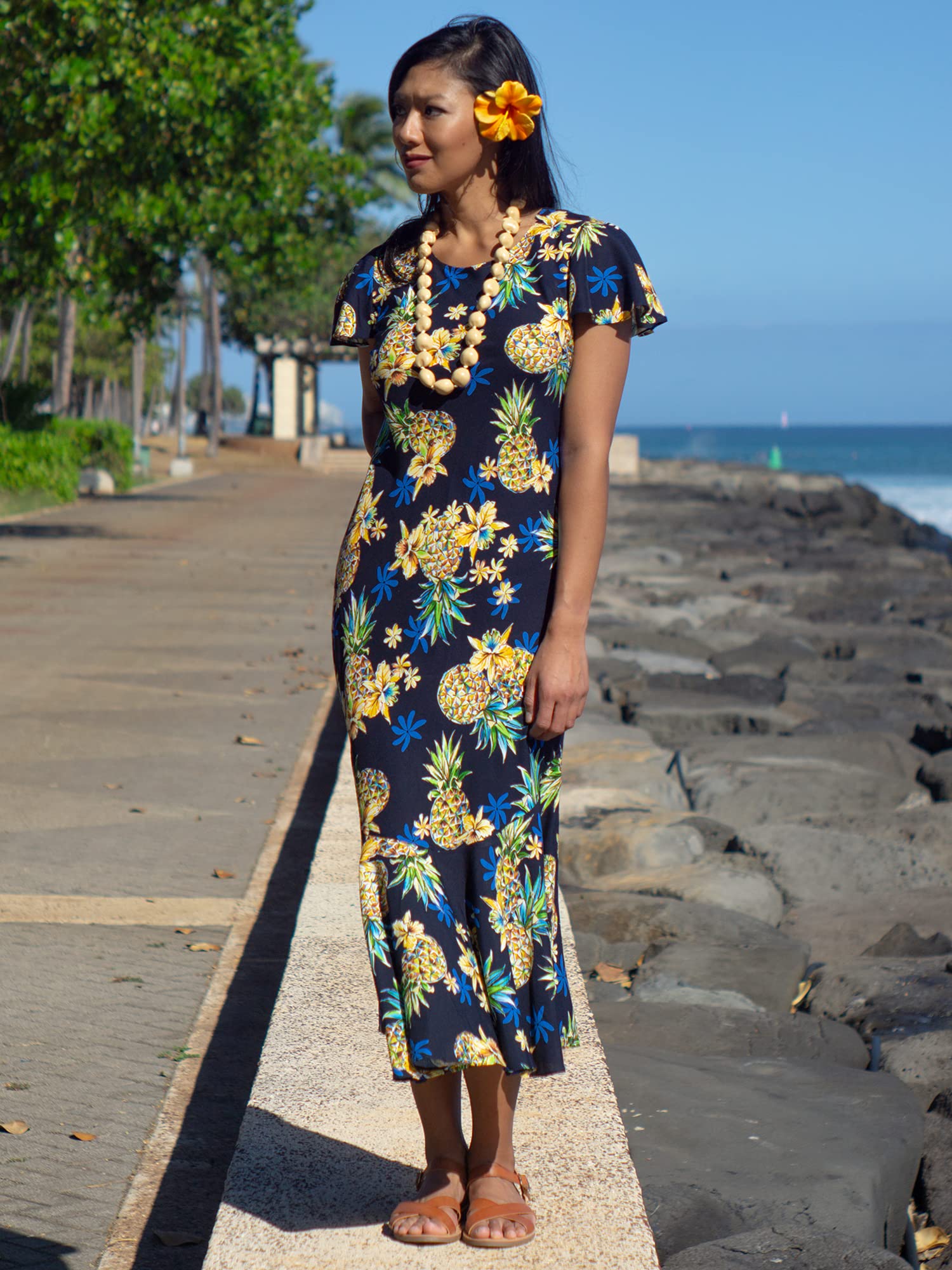 Women's Floral Rayon Hawaiian Long Dress - Lightweight & Comfortable Summer Beach Dress for Vacation, Party, and Casual Wear
