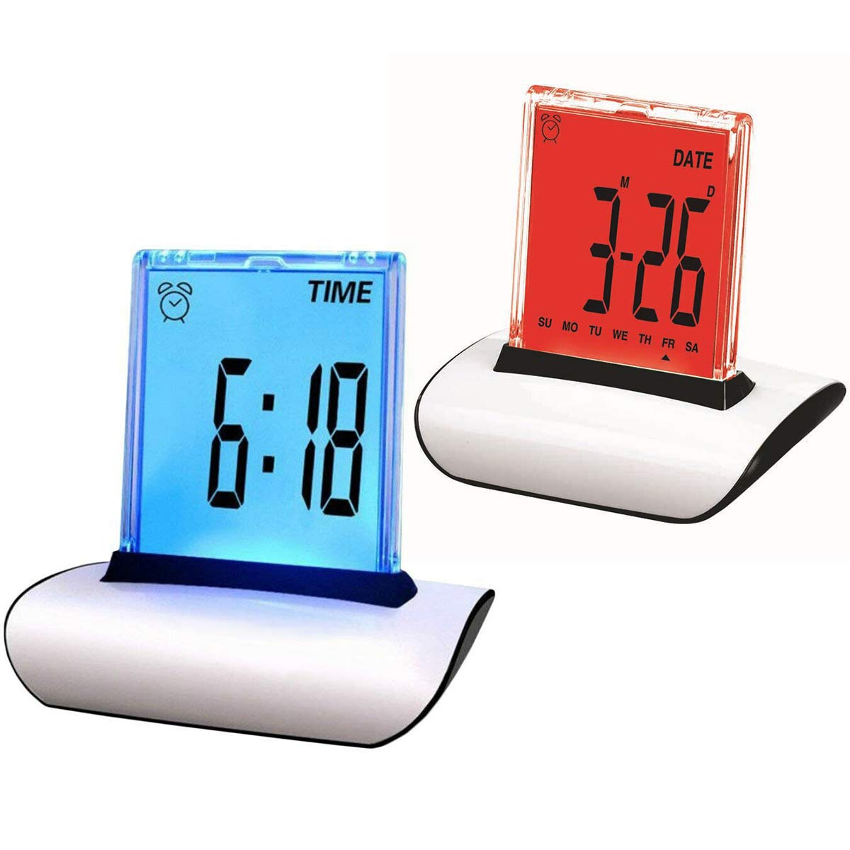 7 Color Digital Alarm Clock with LCD Display, Thermometer & Timer - Adjustable Brightness Bedside Clock for Home, Office, Nightstand (White) | Perfect for Bedrooms, Kids Rooms, and Travel
