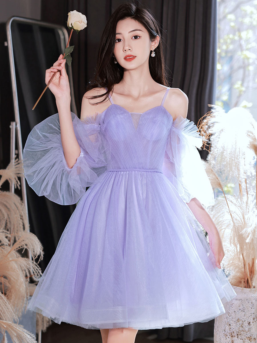 Elegant Purple Sweetheart Neckline Tulle Short Prom Dress - Puffy Ball Gown Homecoming Dress for Teens | Perfect for Prom Night, Homecoming Dance, and Special Occasions