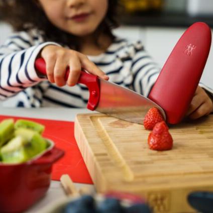 Zwilling Twinny 4 Kids Chef Knife - Safe Cooking Knife for Children with Red Handle & Protective Cover | Perfect for Junior Chefs & Cooking Classes