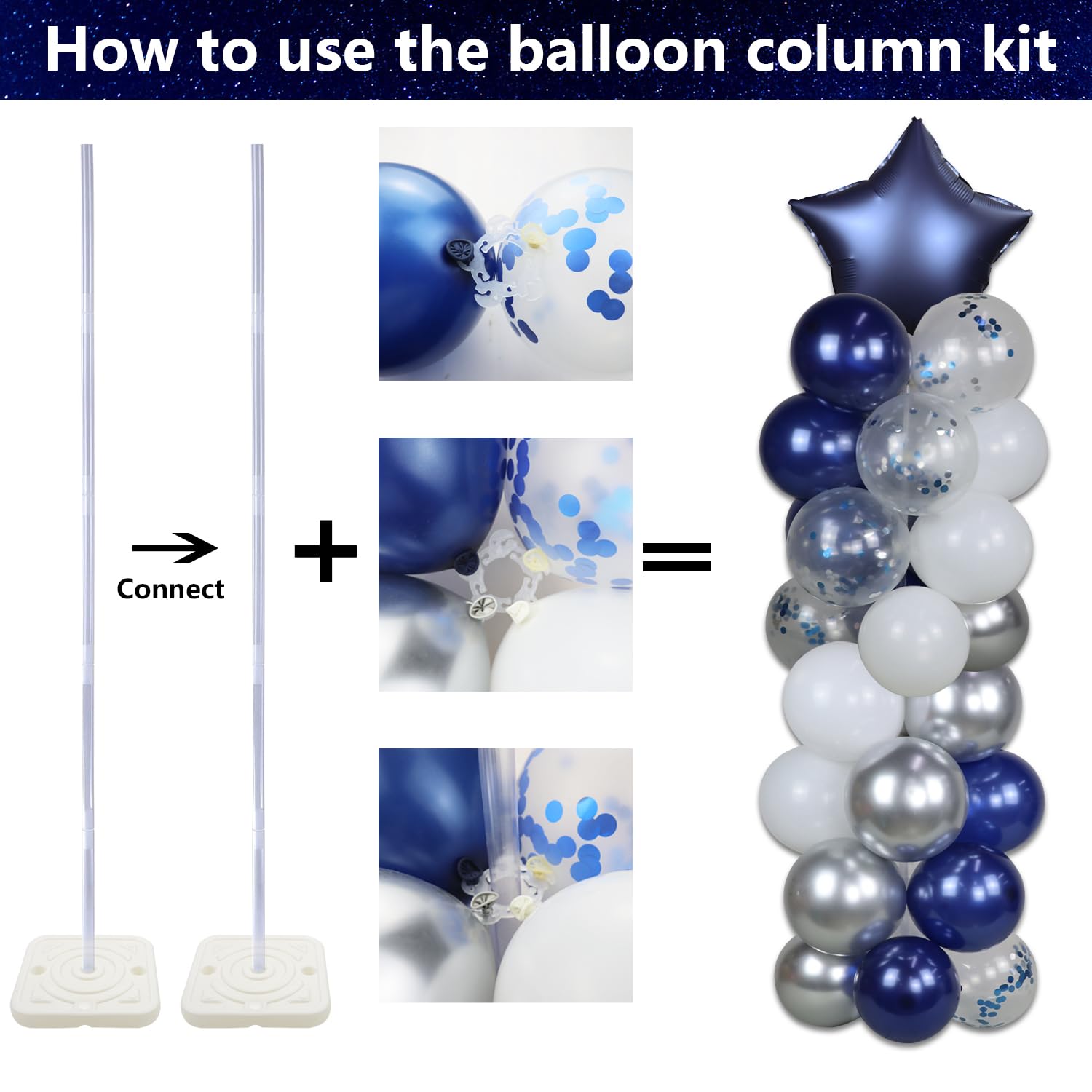 2 Sets of 5 Feet Balloon Column Kit with 80 Pcs Navy Blue & Silver Balloons - Perfect for Boy Birthday, Wedding, Baby Shower, Bridal Shower, Graduation Party Decorations | Indoor & Outdoor Party Decor