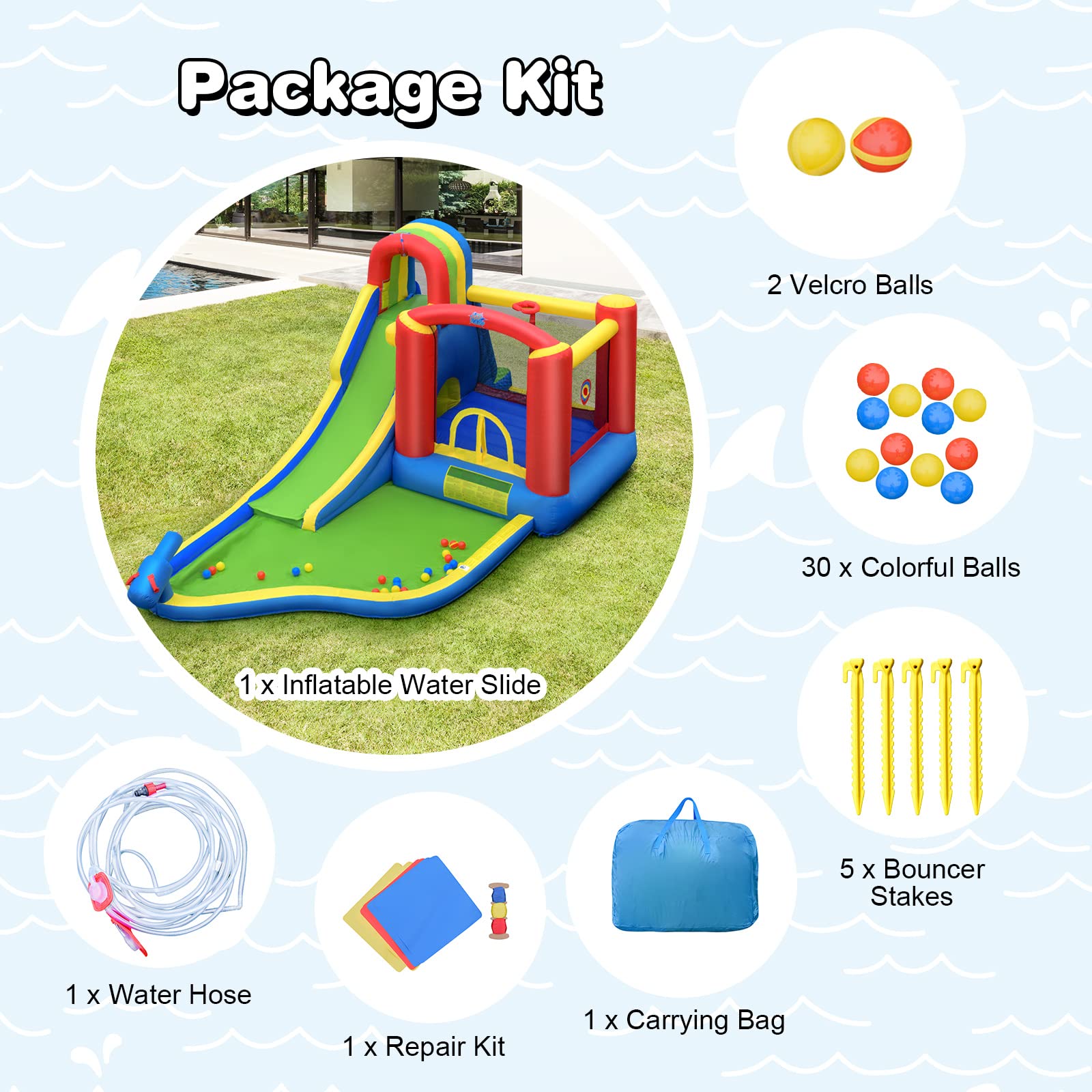 **HONEY JOY 7-in-1 Inflatable Water Slide for Kids & Adults – Giant Splash Pool, Bouncy Water Park, Backyard Bounce House – Outdoor Summer Fun (Blower Not Included) – Perfect for Birthday Parties, Family Gatherings, and Backyard Playtime**