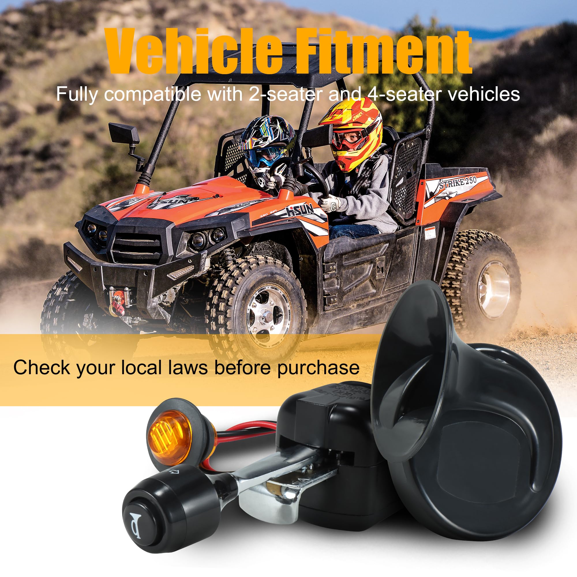 Universal UTV ATV Turn Signal Kit with Column Switch - Amber LED Blinker Kit for Polaris, Pioneer, Talon, Can-Am, Kawasaki, Arctic Cat - Plug & Play Street Legal Accessory for Off-Road Safety & Night Riding