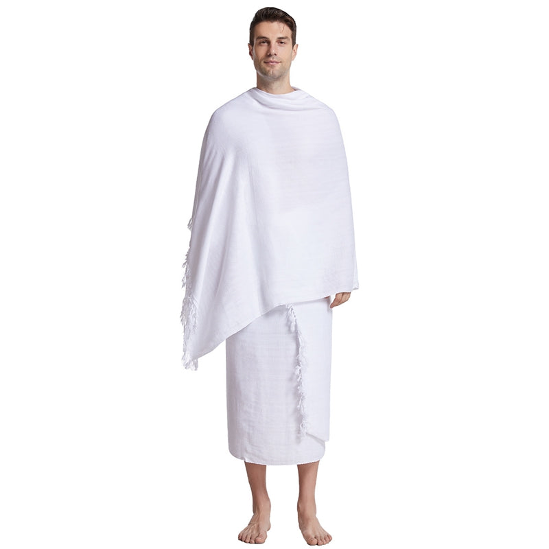 2 Pieces Men's Hajj Umrah Ihram Clothing Set - White Cotton Pilgrimage Garment for Islamic Rituals | Perfect for Hajj, Umrah & Religious Ceremonies