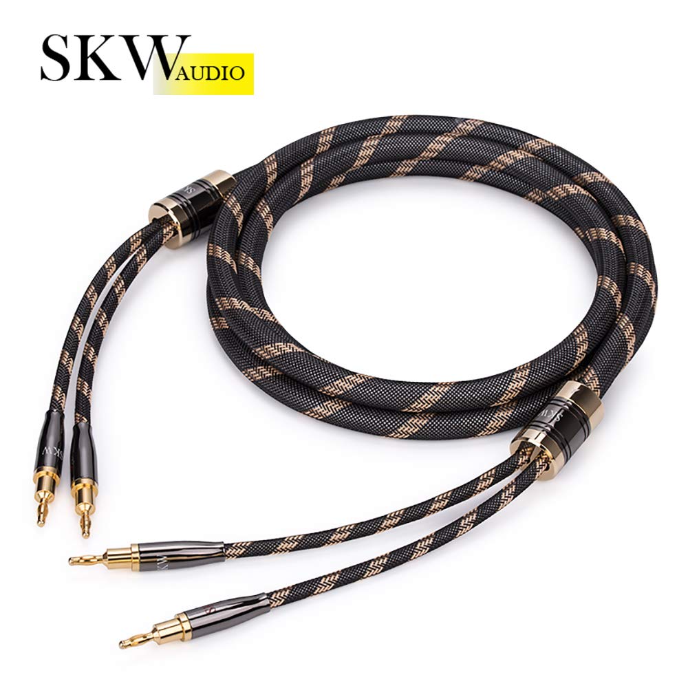 Premium Audiophile Speaker Cable Pair - Gold Plated Banana/Spade Connectors, Nylon Braid, HiFi Sound Quality (1.5M/4.9ft, 2 Cables) - Perfect for Home Theater & Stereo Speaker Systems