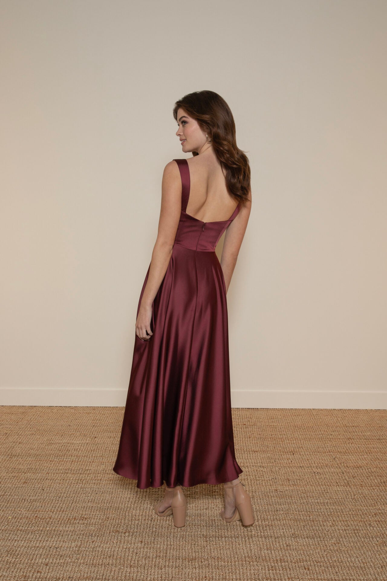 Giuliana Tea Length Charmeuse Dress - Elegant Formal & Wedding Guest Gown for Special Occasions