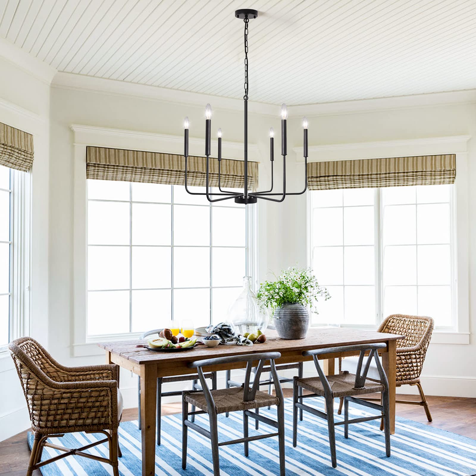 LJHhowe 6-Light Black Chandelier Ceiling Light Fixture - Farmhouse Style Dining Room Pendant Lighting for Kitchen, Bedroom, Living Room & Foyer | Perfect for Rustic Home Decor and Elegant Interior Design