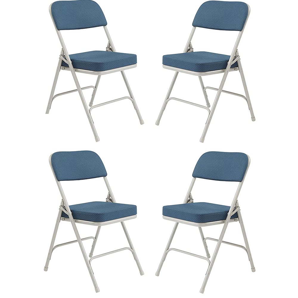 National Public Seating 3215 3200 Series 2 Inch Vinyl Upholstered Folding Chairs - Set of 4, Royal Blue - Perfect for Events, Parties, and Banquets