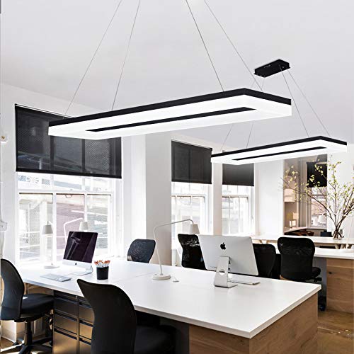 LITFAD Modern Black Rectangle LED Chandelier - 1 Head Ceiling Pendant Light with Acrylic Diffuser for Dining Room, Living Room, Office - White Light | Energy Efficient Contemporary Lighting for Home & Workspace