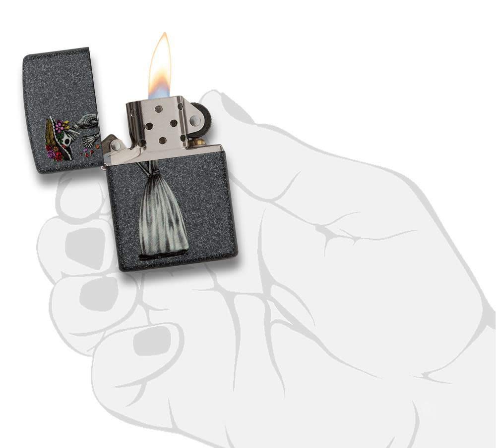 Zippo Skeleton Flowers Iron Stone Pocket Lighter Gift Set - Perfect for Outdoor Camping, Hiking, and Everyday Carry (EDC)