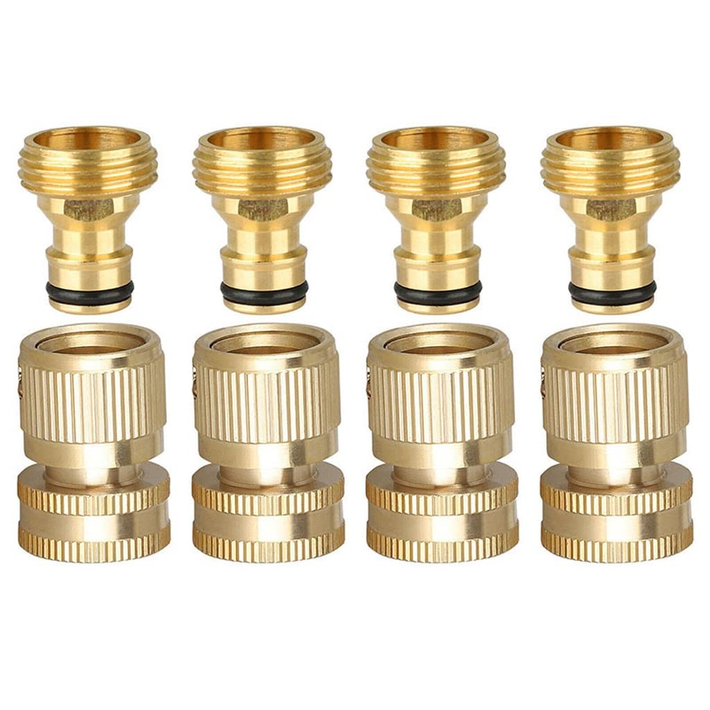 KLHHG 3/4 Inch Brass Water Hose Quick Connect Set - Male & Female Garden Spray Nozzle Gun Connector (6x6x3cm) - Perfect for Lawn Watering, Car Washing & Outdoor Cleaning