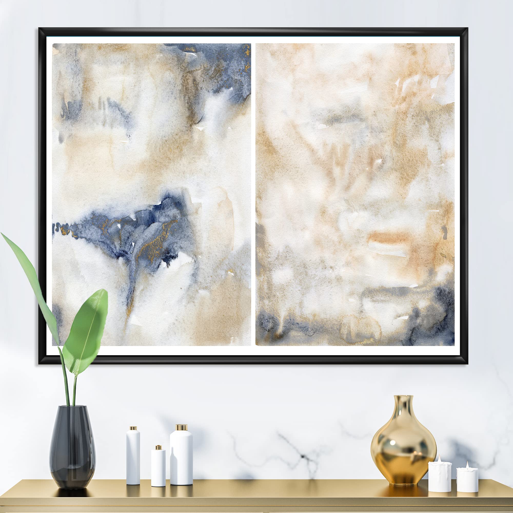 Abstract Pink Gold Beige and Dark Pastel Strokes Framed Canvas Wall Art - Modern Home Decor for Living Room, Bedroom & Office
