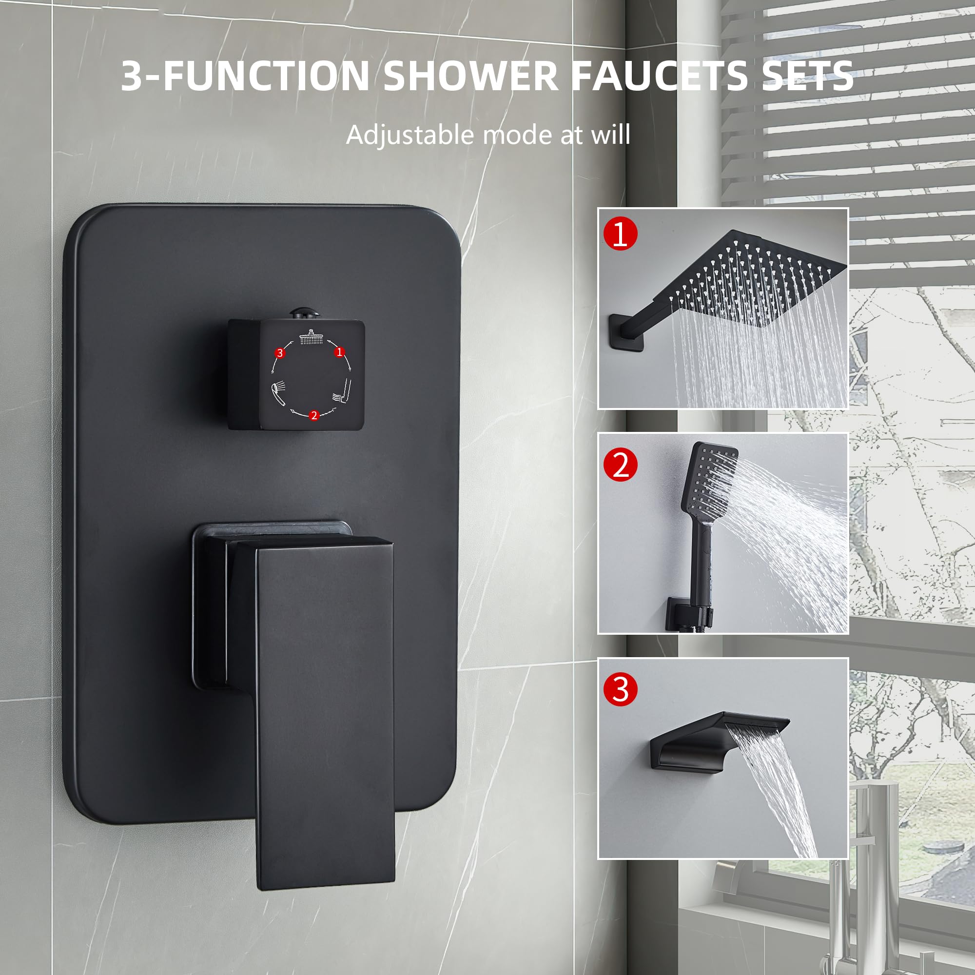 Premium Matte Black Shower System - 8