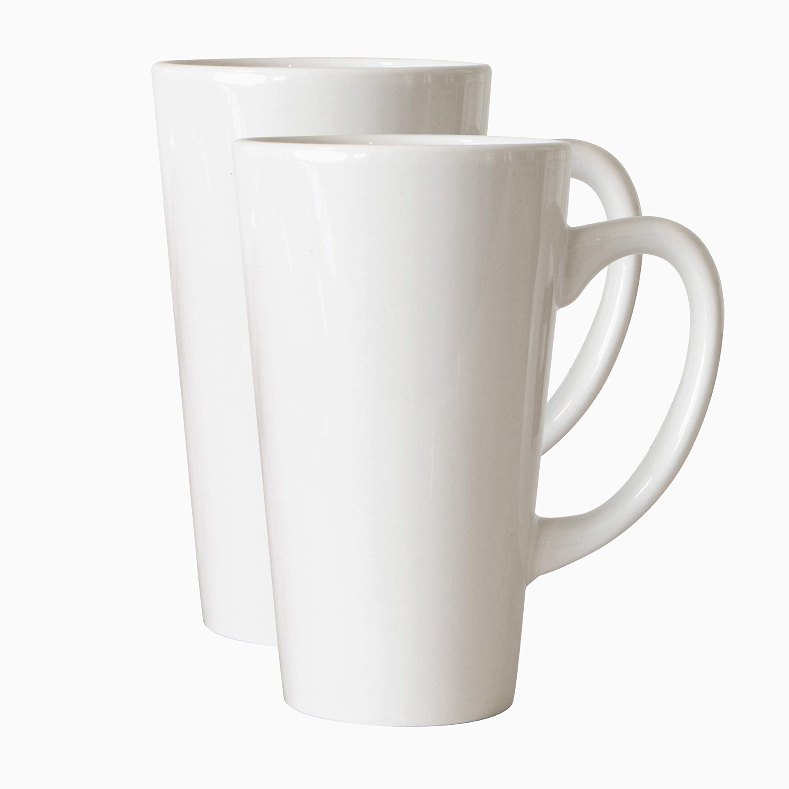 Serami 15oz White Ceramic Coffee Mugs with Large Handles - Set of 4 Tall Funnel Mugs for Home, Office, or Restaurant Use - Perfect for Hot Drinks Like Coffee, Tea, or Cocoa