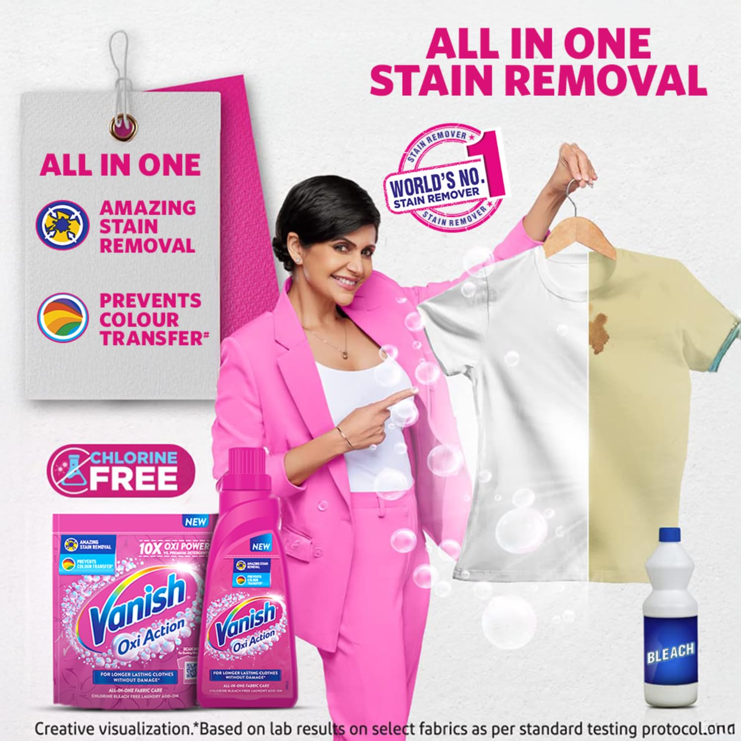 Vanish Oxi Action Stain Remover Laundry Detergent Powder - 100g | Powerful Whitening & Brightening | Removes Tough Stains from Clothes, Sheets & Fabrics | Ideal for Laundry, Travel & Home Use