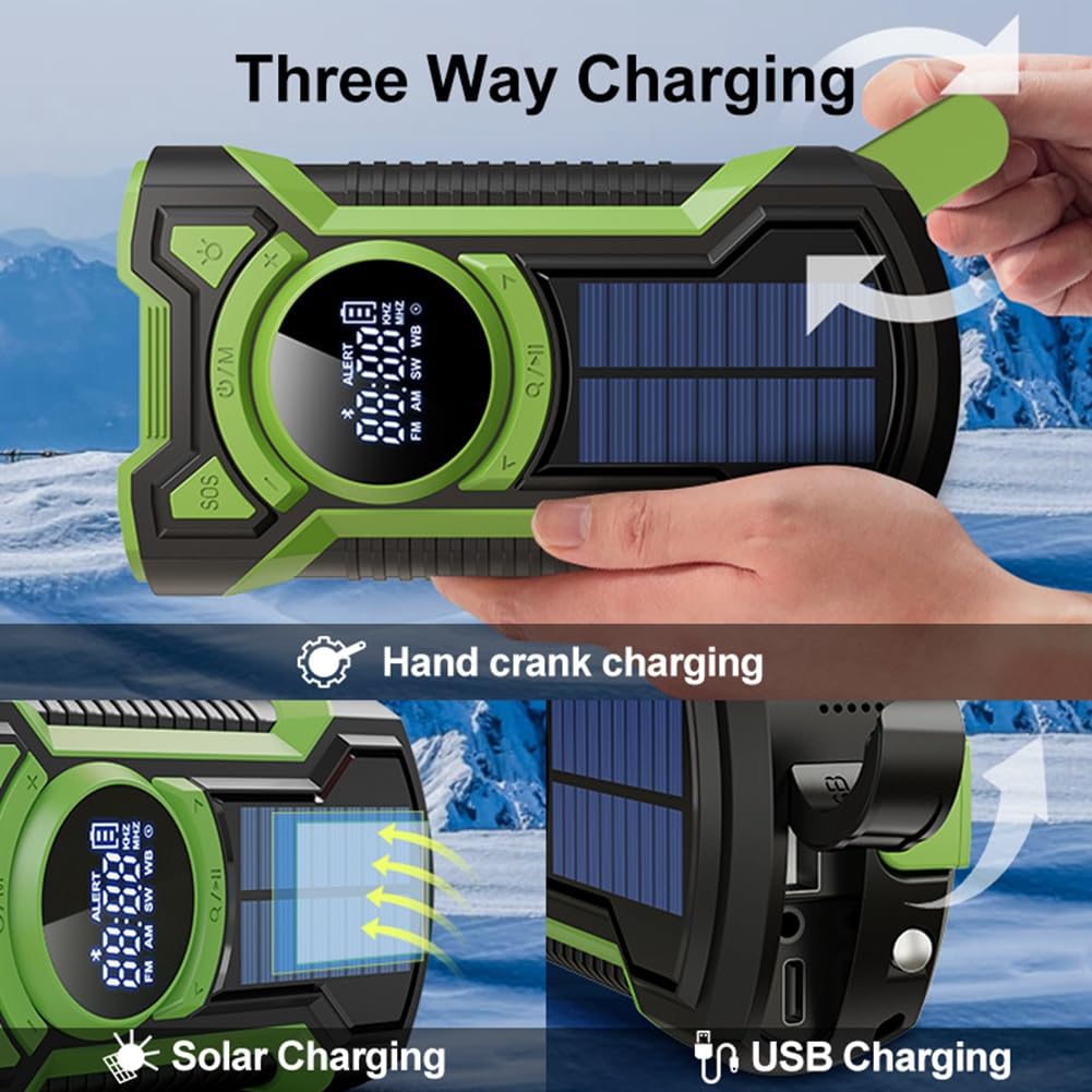 Lehua Hand Crank Solar Emergency Radio - AM/FM/NOAA Weather Radio with Bluetooth 5.0 Speaker, LED Flashlight & USB Charger | Portable Survival Gear for Camping, Hiking & Power Outages
