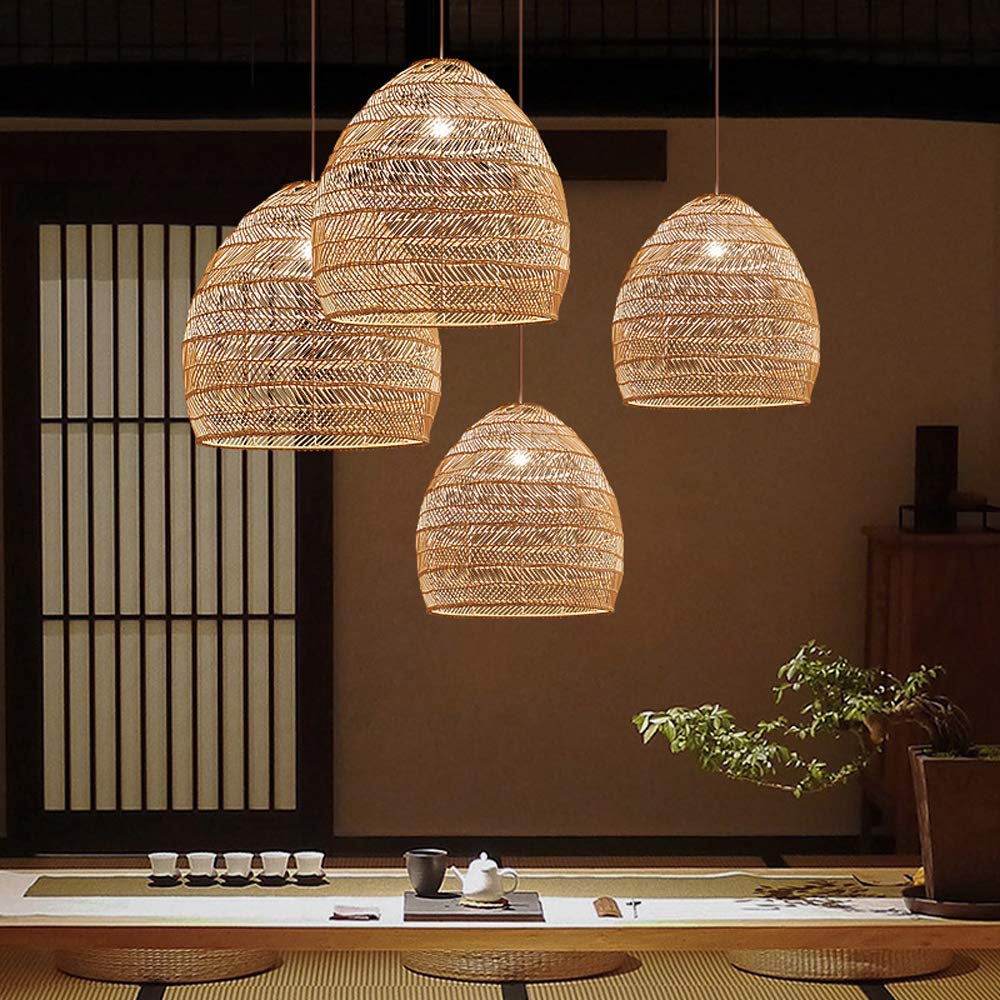 Modern Rattan Pendant Light with E27 Base - Creative Suspension Lighting for Living Room, Bedroom & Dining Room - Boho Farmhouse Ceiling Lamp for Cozy Home Decor & Ambient Lighting