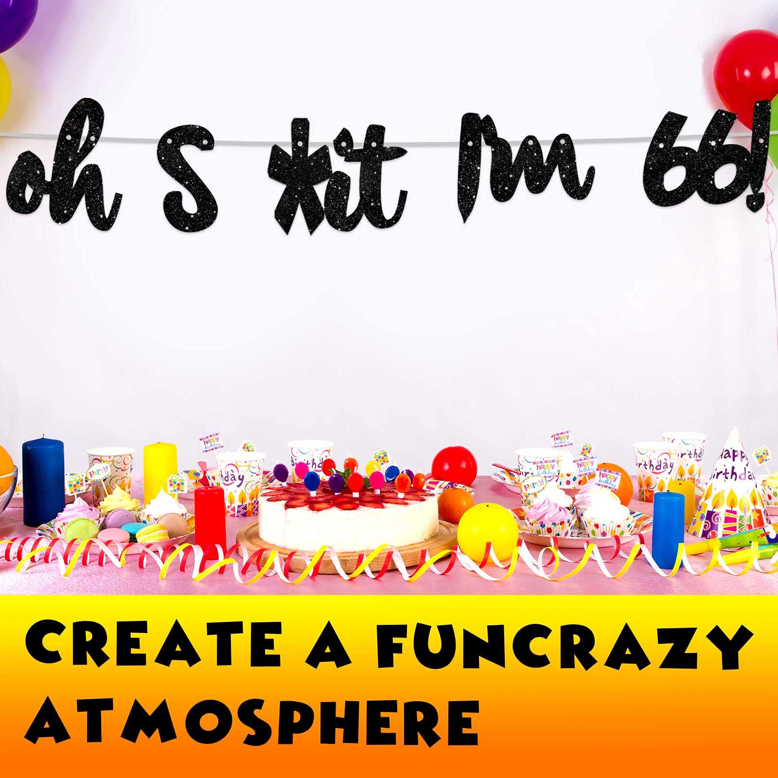 Happy 66th Birthday Banner - Glitter Black 'Oh I'm 66!' Backdrop for Men & Women - 66th Birthday Party Decorations, Photo Studio Props, Flags & Party Supplies - Perfect for Milestone Celebrations, Retirement Parties & Family Gatherings