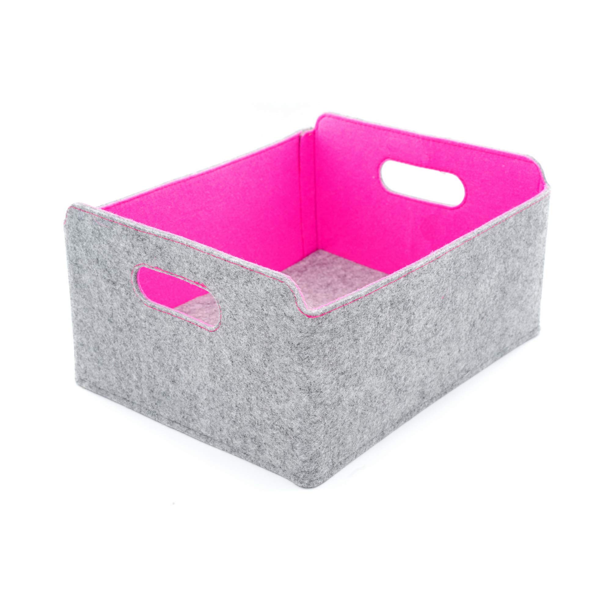 Collapsible Felt Storage Bins with Handles - Foldable Organizer Basket for Kids Toys, Pet Supplies, Books & Clothes - Space Saving Shelf Drawer for Bedroom, Nursery & Office Organization (Shocking Pink)