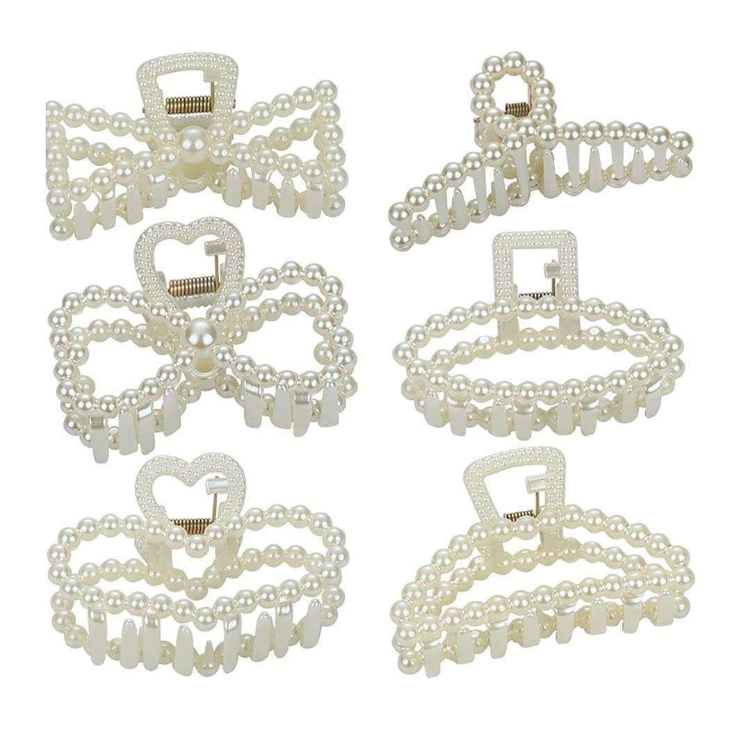 Licogel 6PCS Pearl Hair Claw Clips - Fashionable Geometric Hair Clips for Women & Girls, Non-Slip Jaw Clips for Ponytail, Bun & Updo Hairstyles - Perfect for Daily Use, Work, Parties & Special Occasions