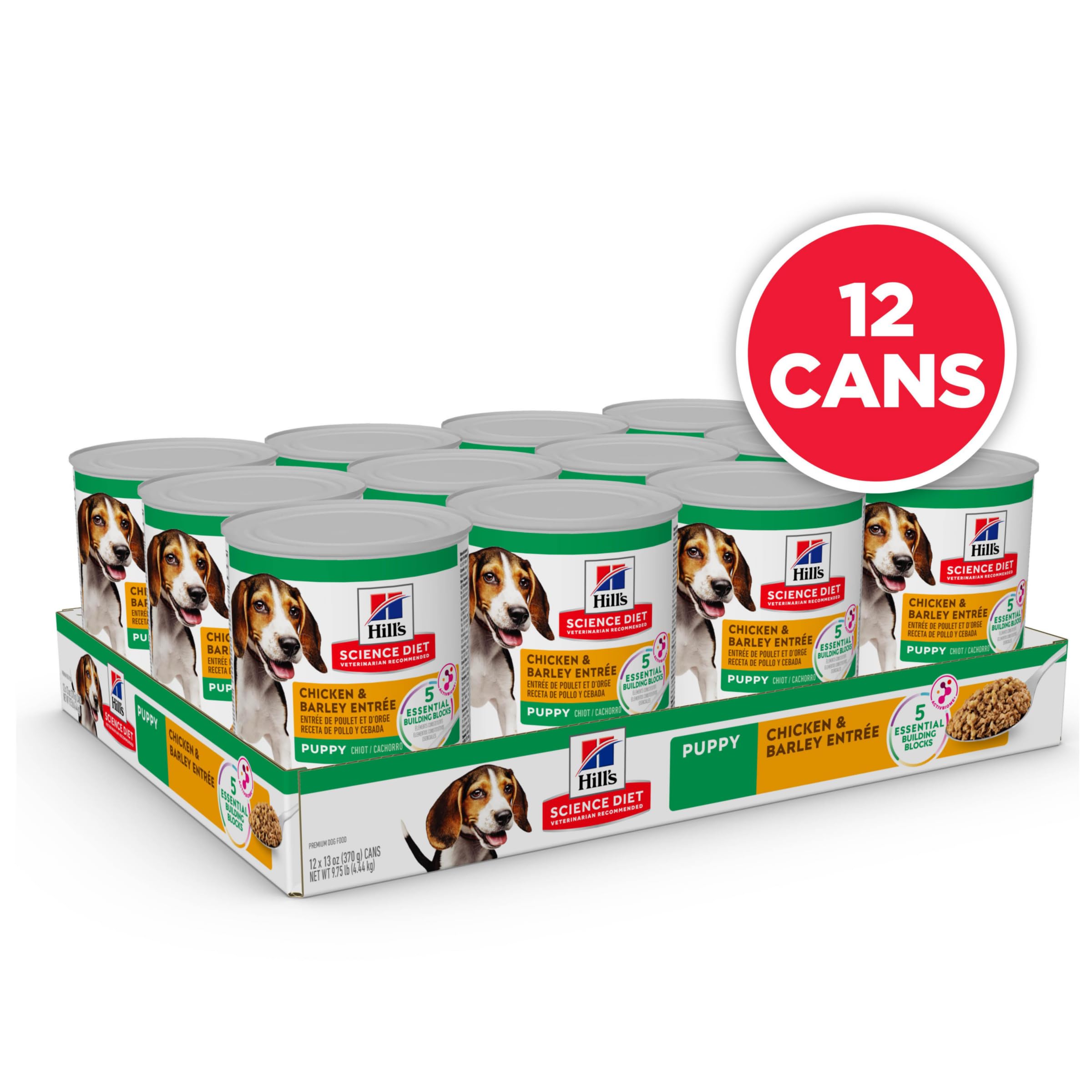 Hill's Science Diet Premium Puppy Wet Dog Food - Chicken & Barley Loaf in Gravy, 13oz Cans (Pack of 12) | High Protein Puppy Food for Growth & Development | Perfect for Weaning Puppies & Small Breed Dogs